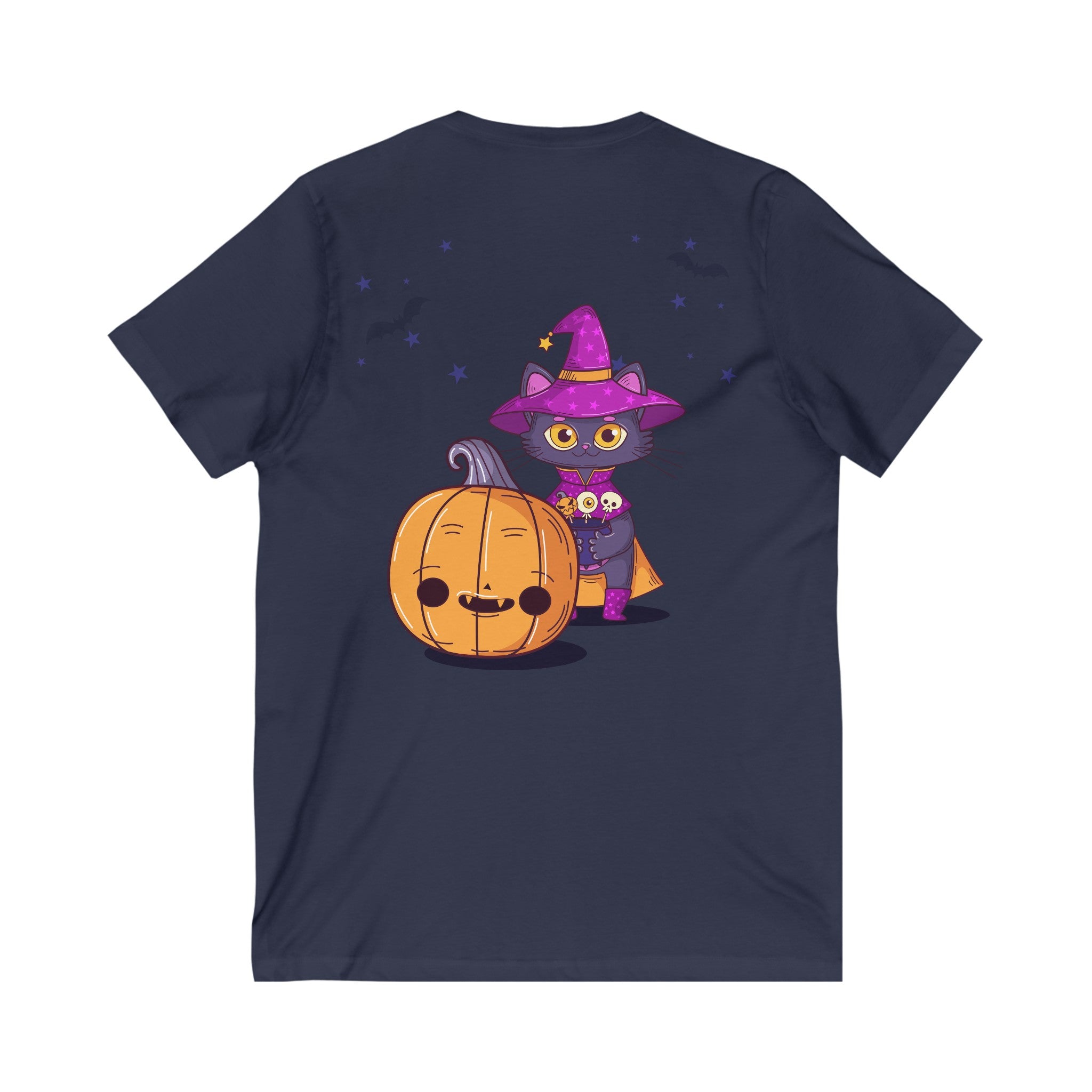 Halloween with Witch's Cats| Unisex Jersey Short Sleeve V-Neck Tee
