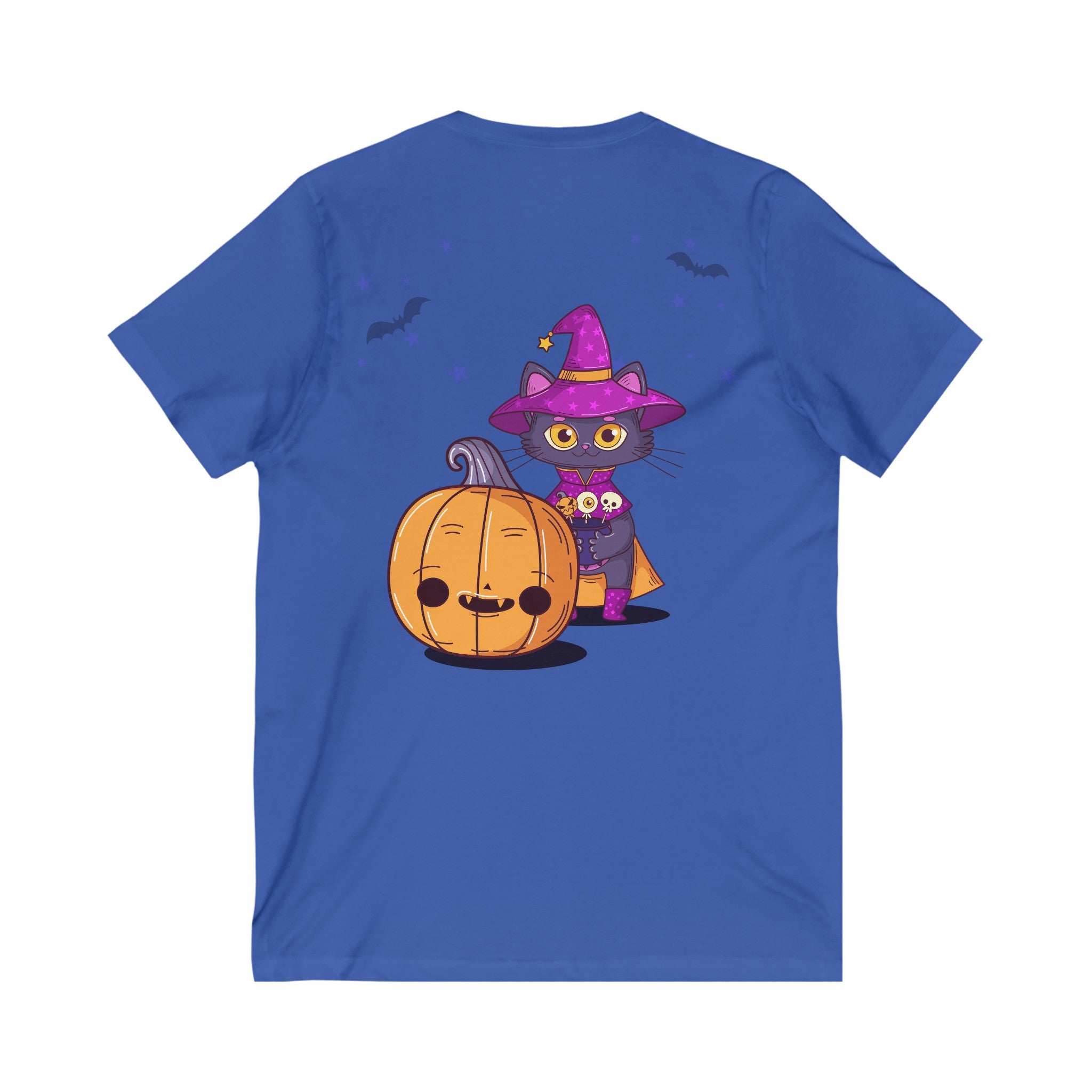 Halloween with Witch's Cats| Unisex Jersey Short Sleeve V-Neck Tee