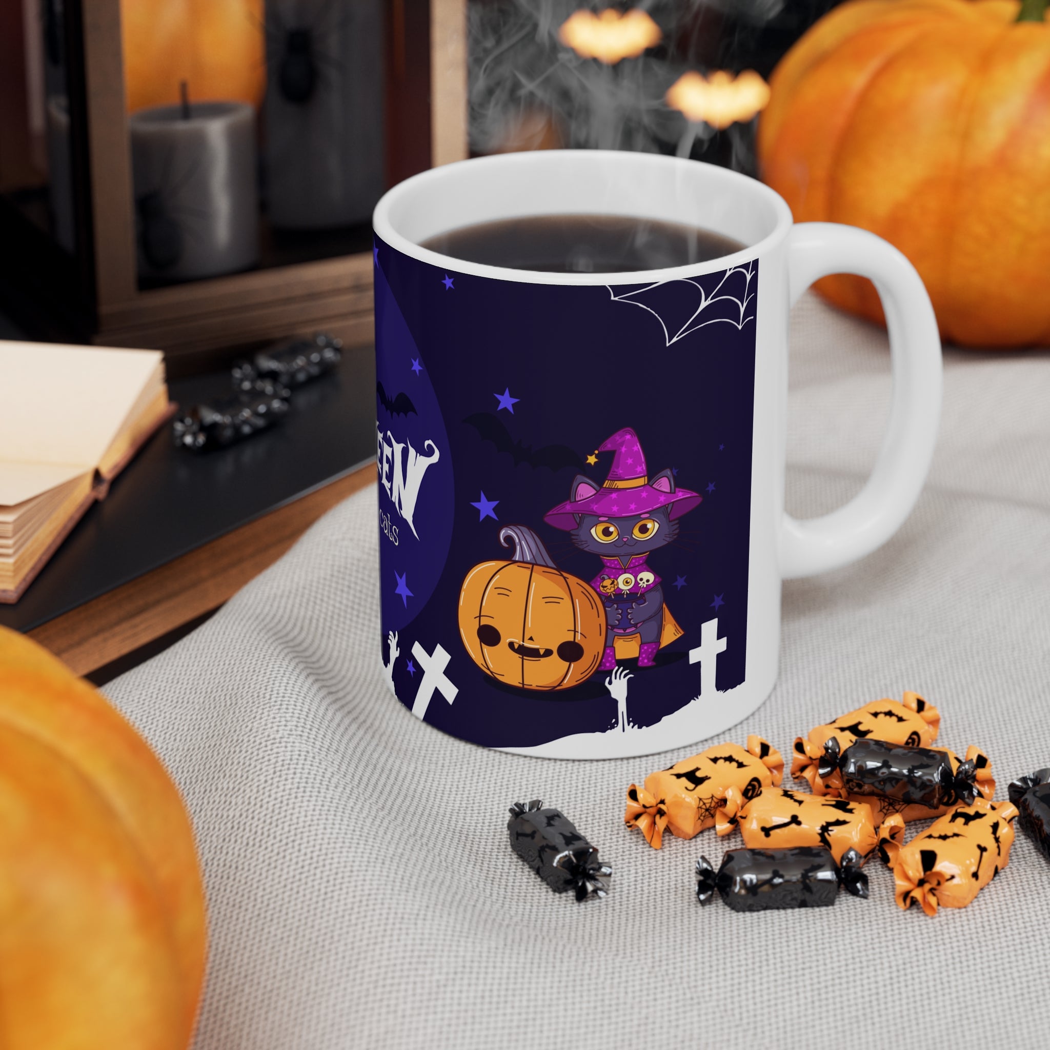 Happy Halloween with Witch's Cats | Ceramic Coffee Cups