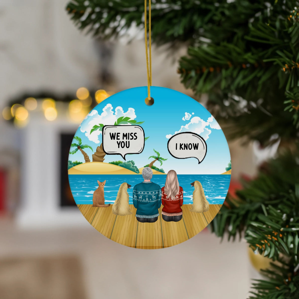 Custom Family Ceramic Ornament with Pets | Personalized Christmas "We Miss You" Pet Memorial Design