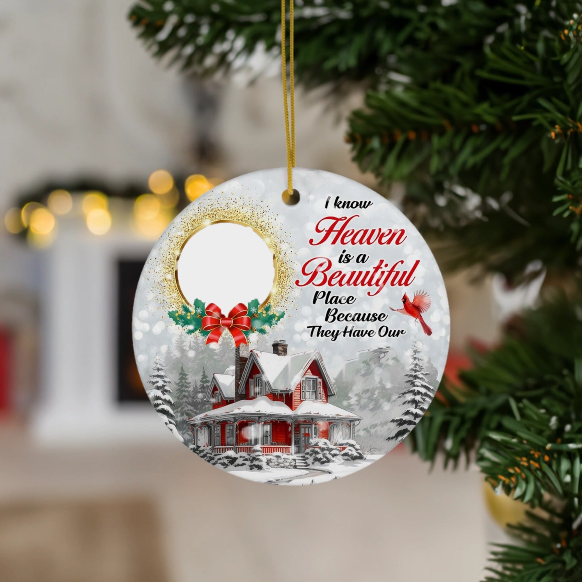Christmas Memorial with Cardinal and Winter | Heaven is a Beautiful Place | Ceramic Ornament