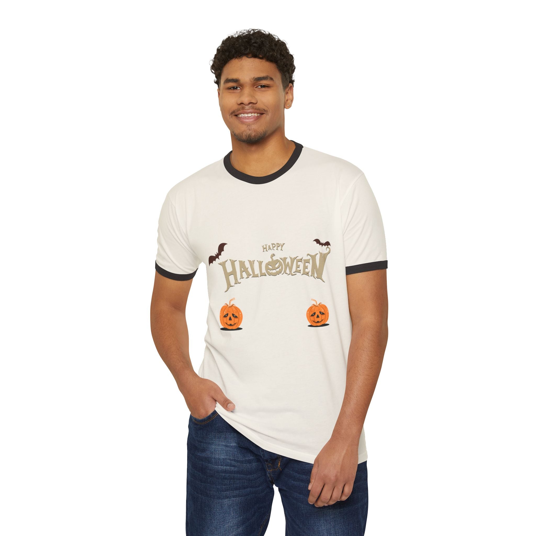 Halloween with Pumpkins | Unisex Cotton Ringer T-Shirt