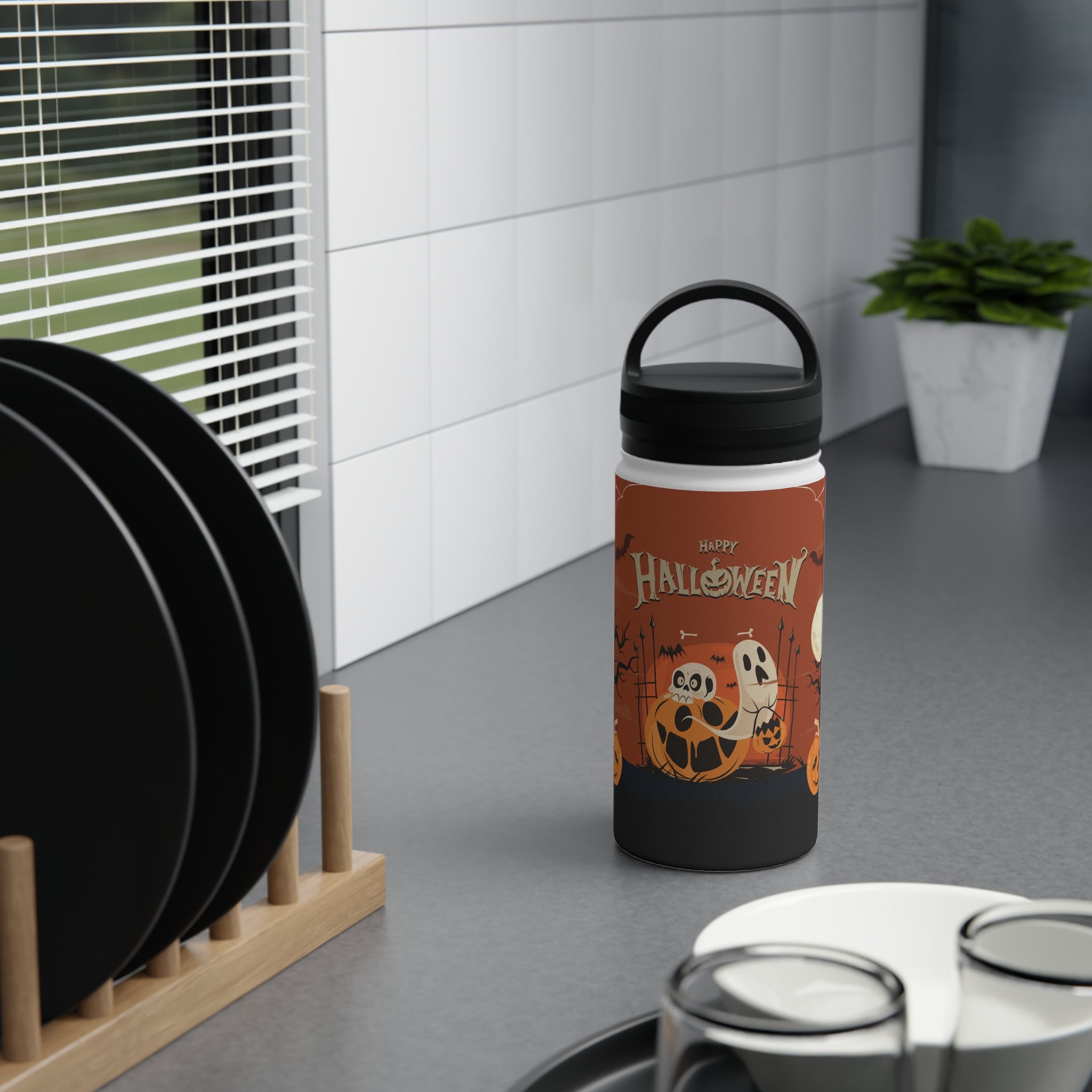Happy Halloween with Pumpkin | Stainless Steel Water Bottle, Handle Lid