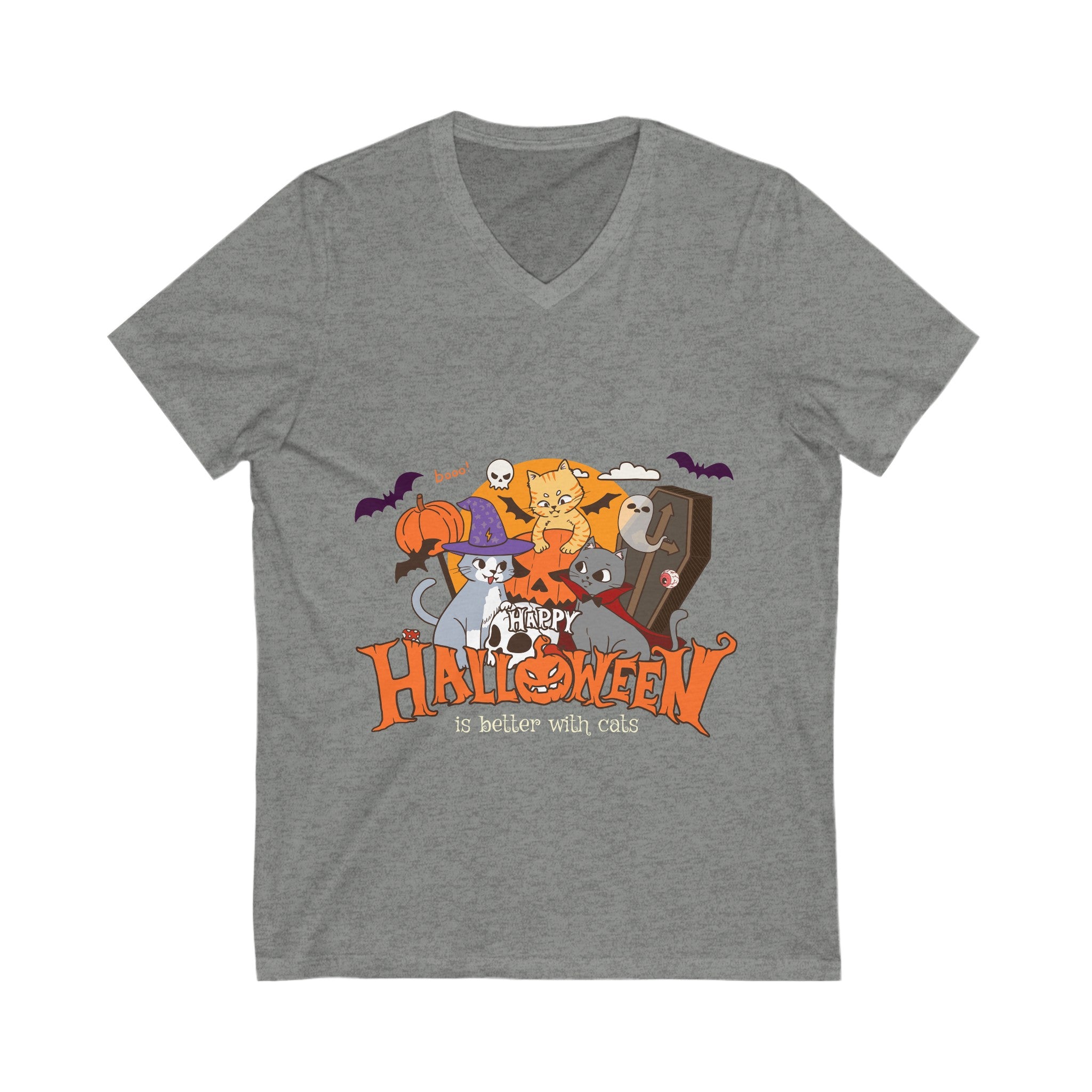 Halloween is Better with Cats | Unisex Jersey Short Sleeve V-Neck Tee