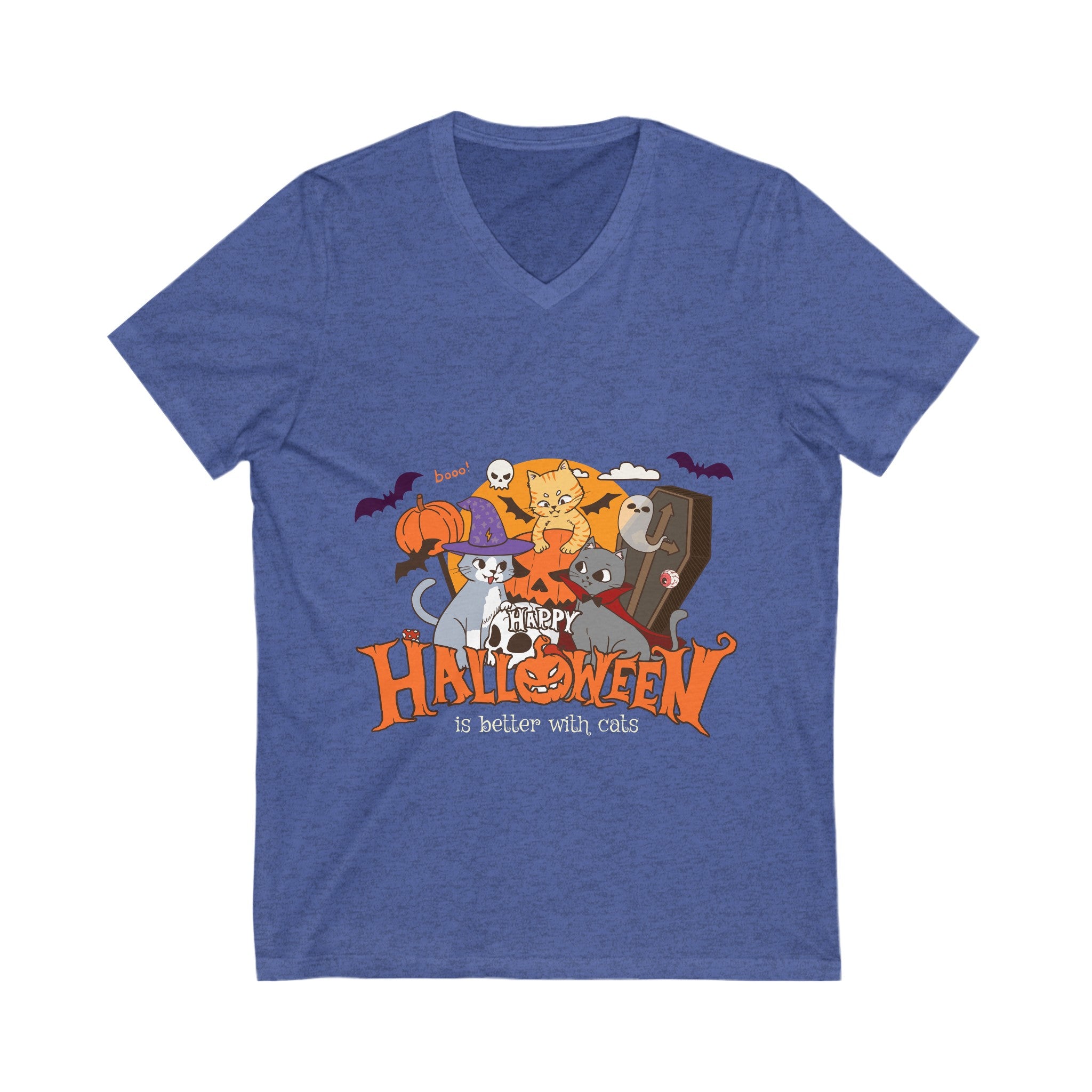 Halloween is Better with Cats | Unisex Jersey Short Sleeve V-Neck Tee