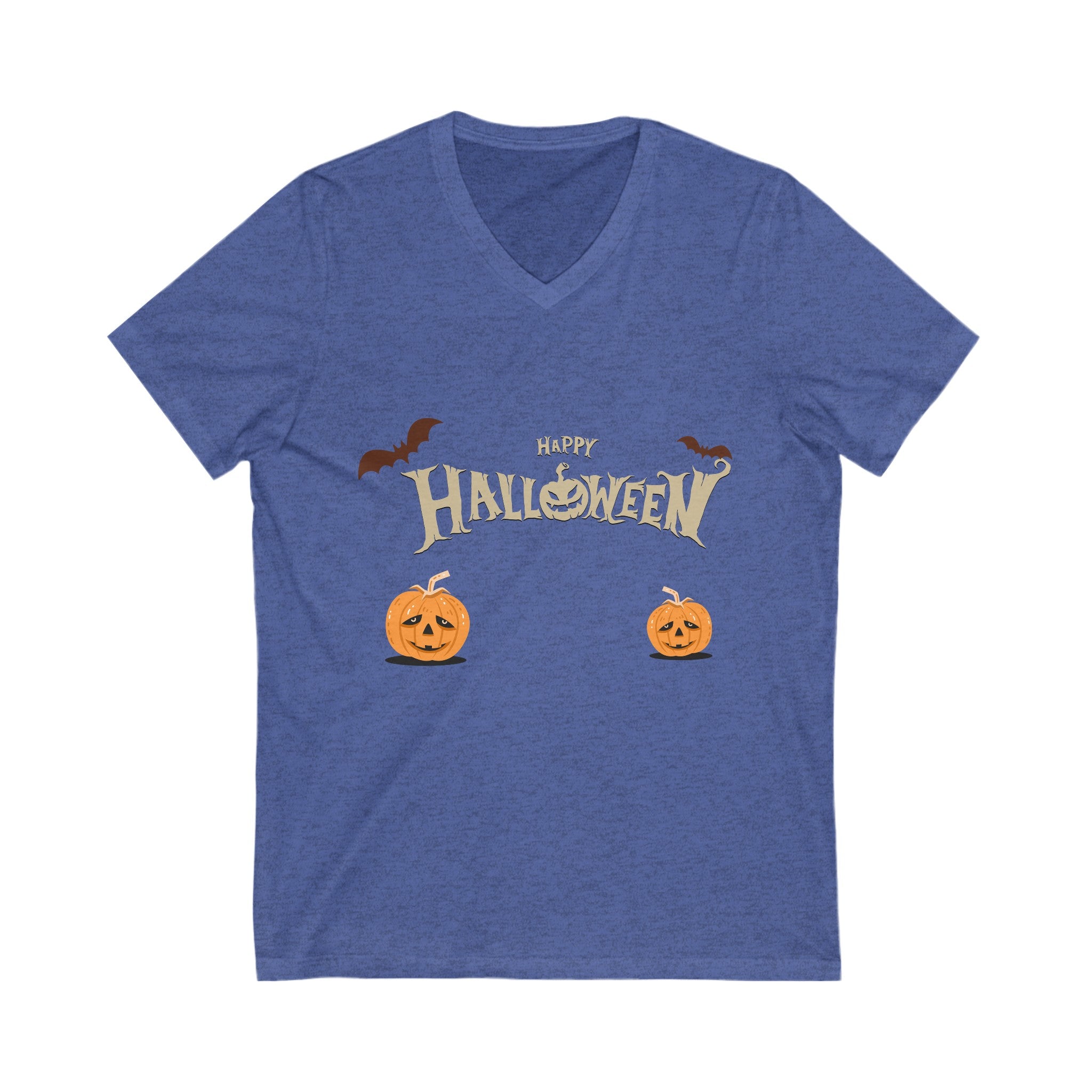 Halloween with Pumpkins | Unisex Jersey Short Sleeve V-Neck Tee