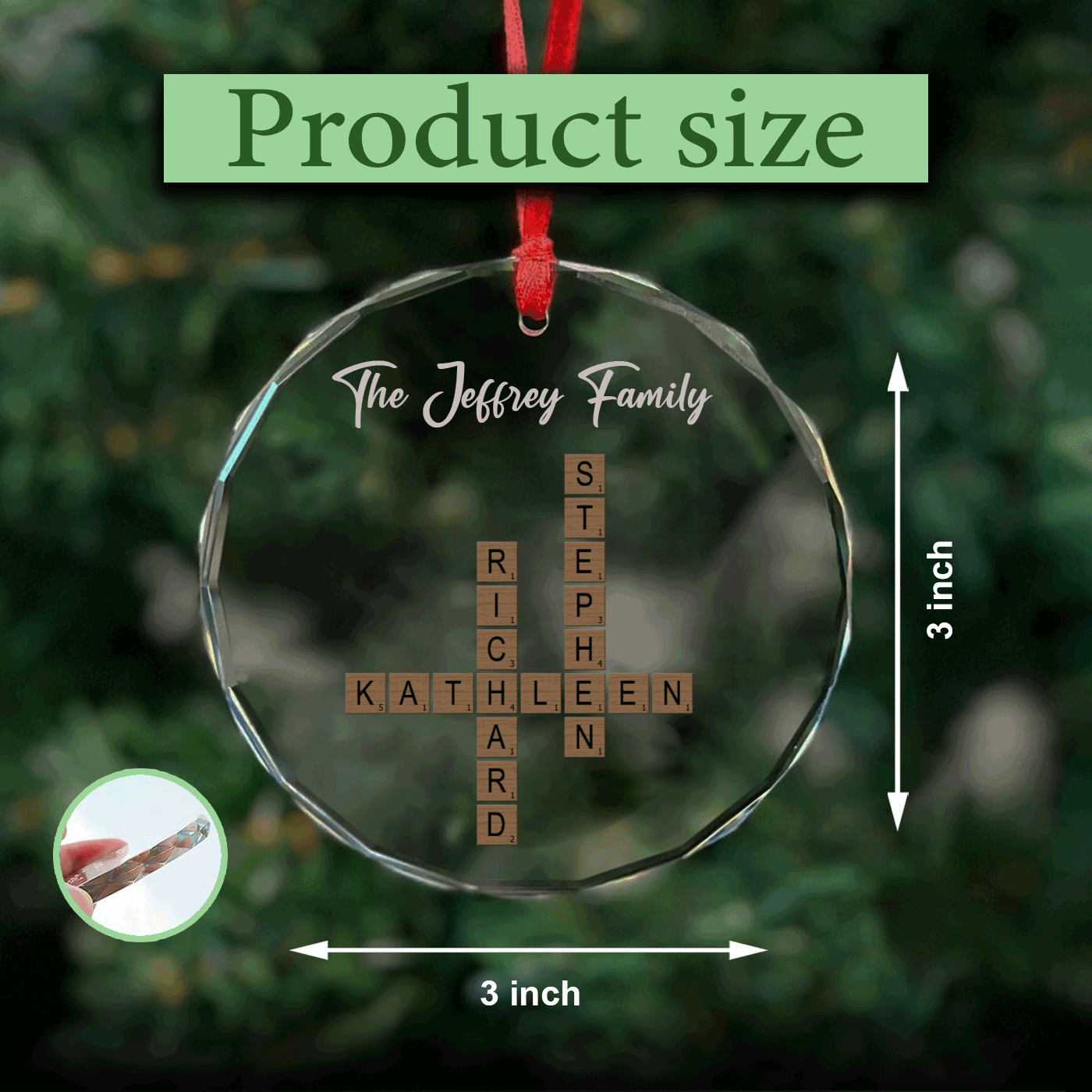 Personalized Crystal Glass Christmas Ornament - Custom Family Crossword Puzzle