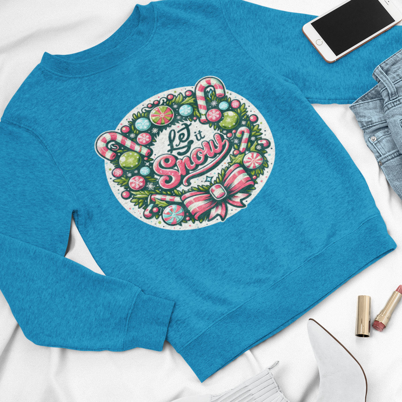 Let It Snow | Festive Christmas Wreath | Unisex Crewneck Sweatshirts