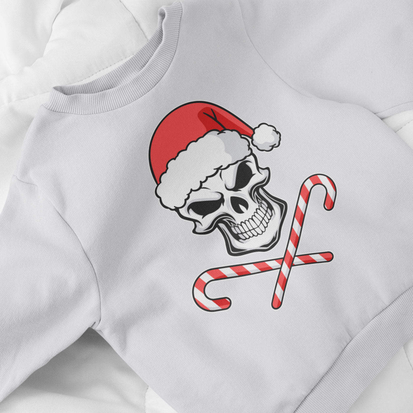 Skull with Santa Hat and Candy Canes | Edgy Christmas | Unisex Crewneck Sweatshirts