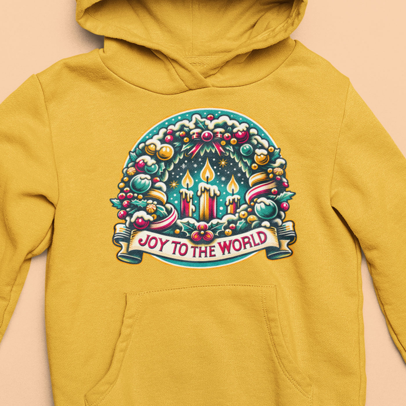 Joy to the World - Festive Christmas Wreath and Candle | Unisex Hoodie