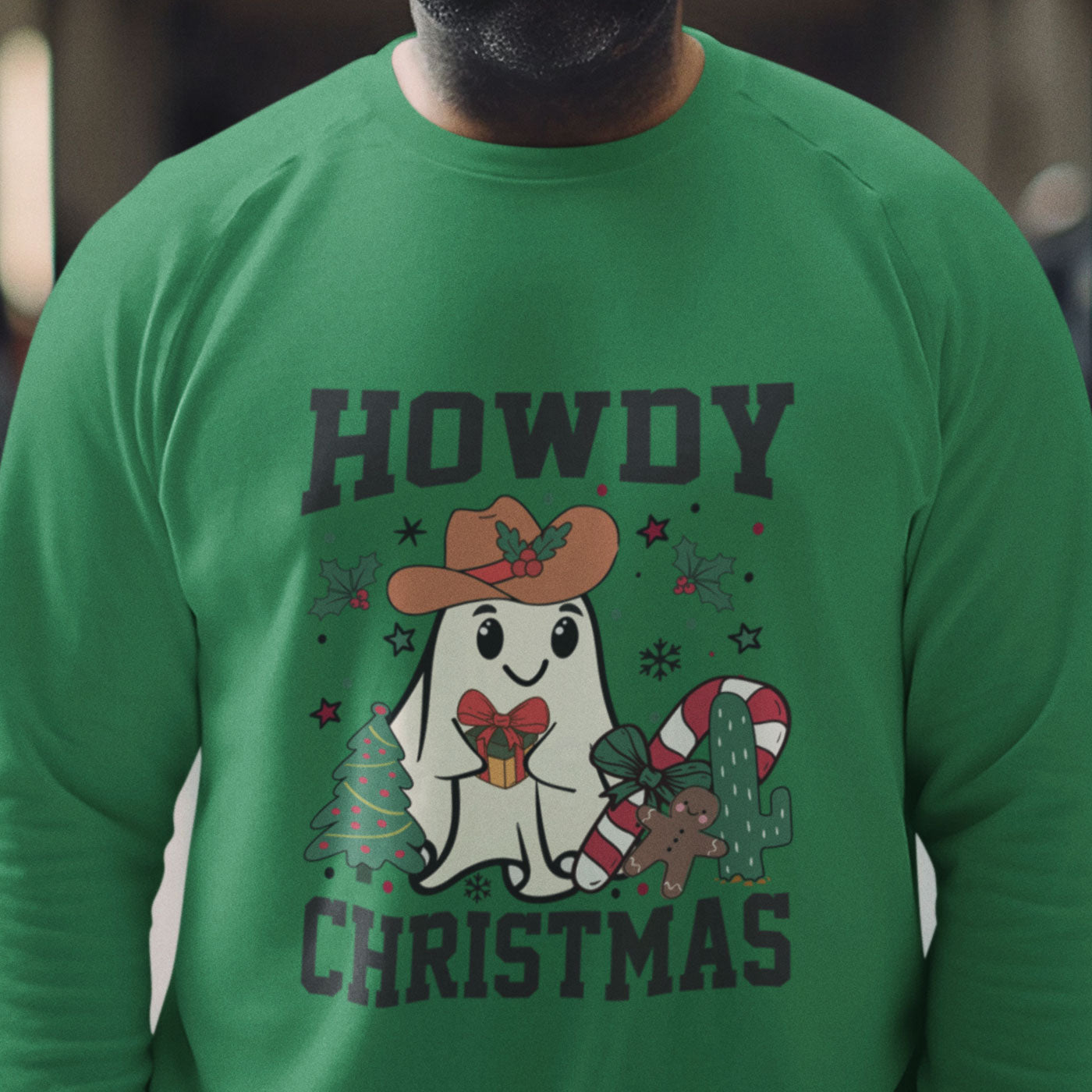 Howdy Christmas | Cute Cowboy Ghost Holiday | Unisex Crewneck Sweatshirts