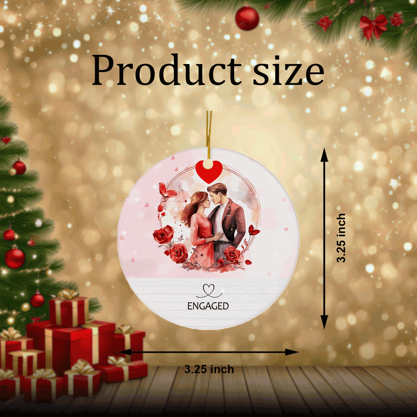 Engaged with Romantic Couple | Perfect for Newly Engaged Couples | Christmas | Ceramic Ornament
