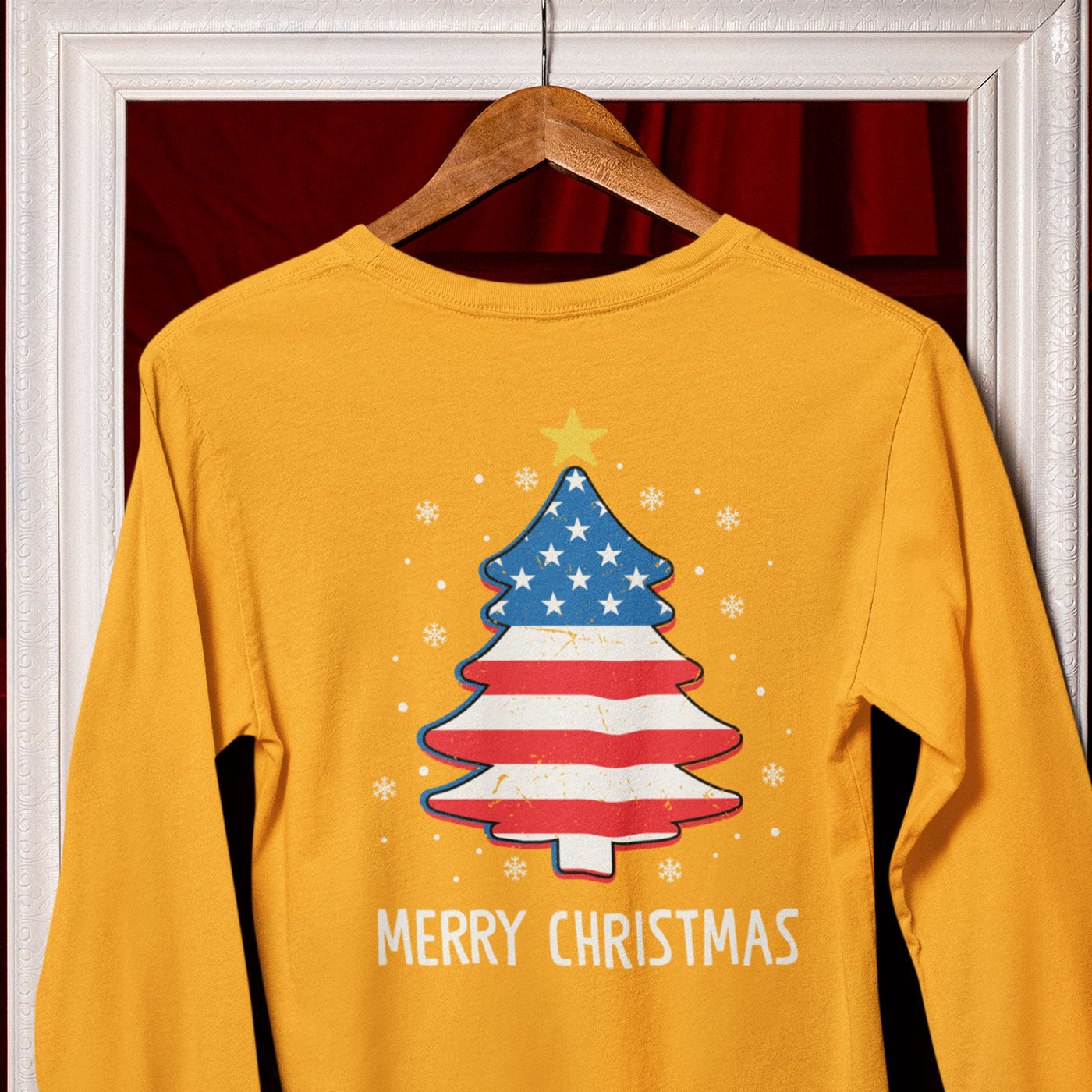 Patriotic Merry Christmas | American Flag Christmas Tree | Unisex Long Sleeve