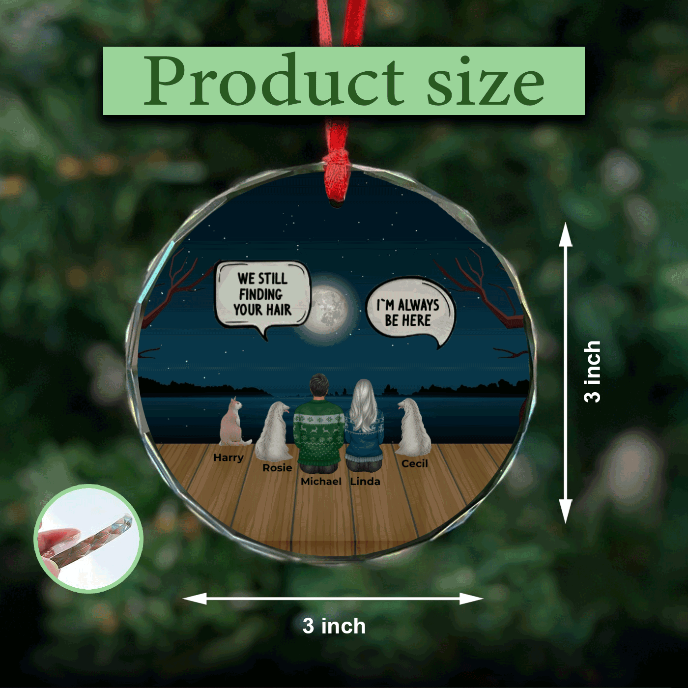 Customizable Crystal Glass Ornament | Christmas with Family with Pets & Personalized Backgrounds in Round Ornaments