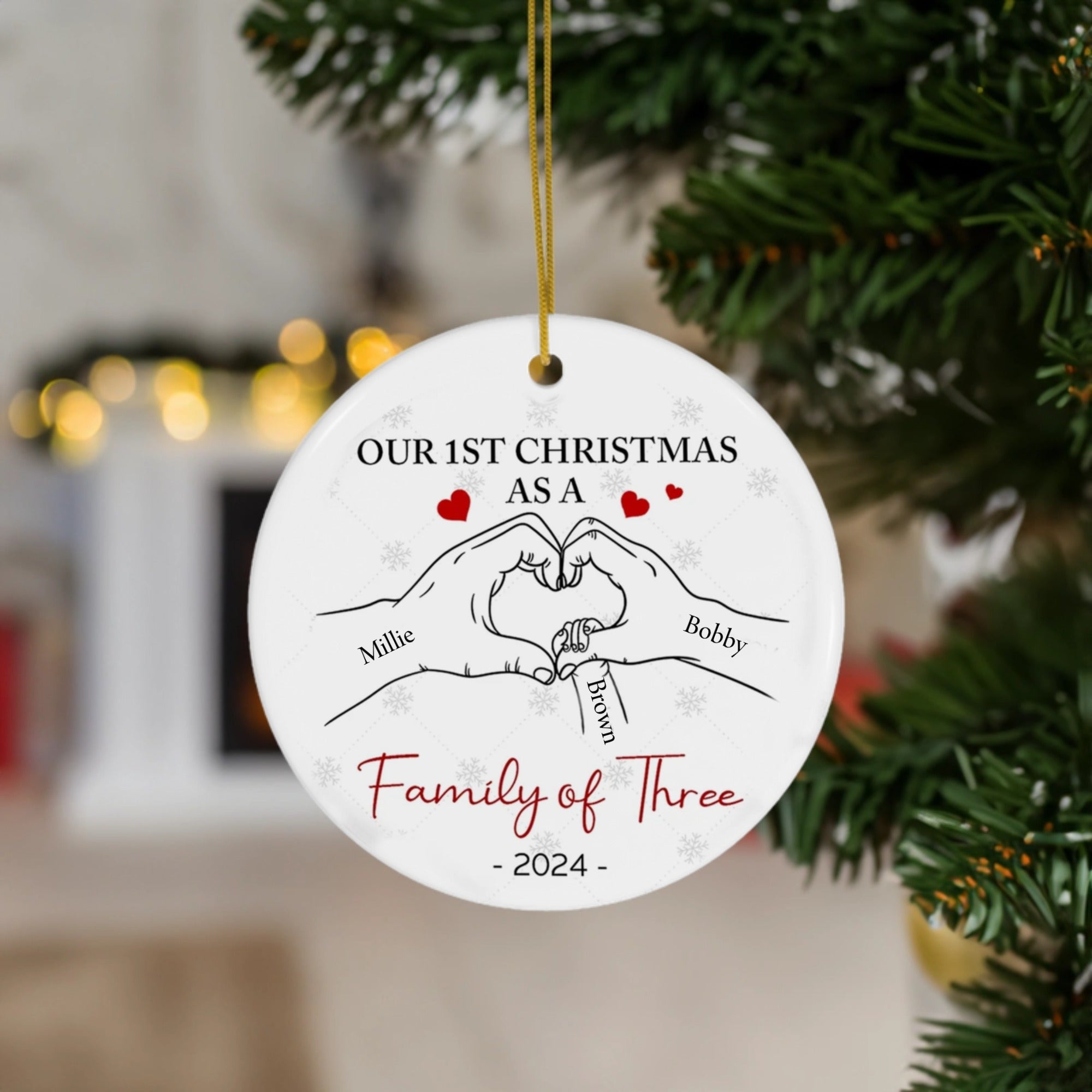 Family of Three - First Christmas | New Family Keepsake | Ceramic Ornament