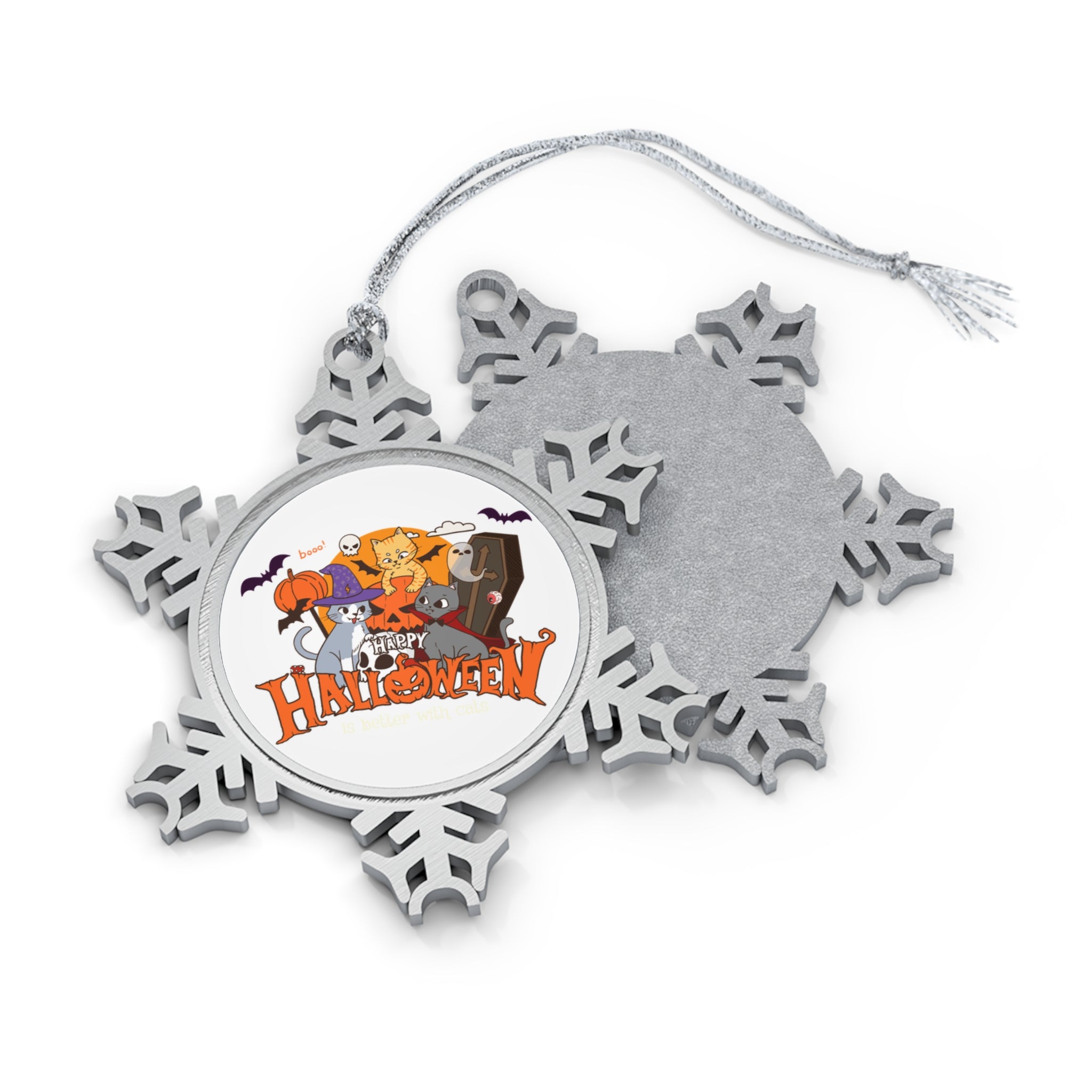 Halloween is Better with Cats | Pewter Snowflake Ornament