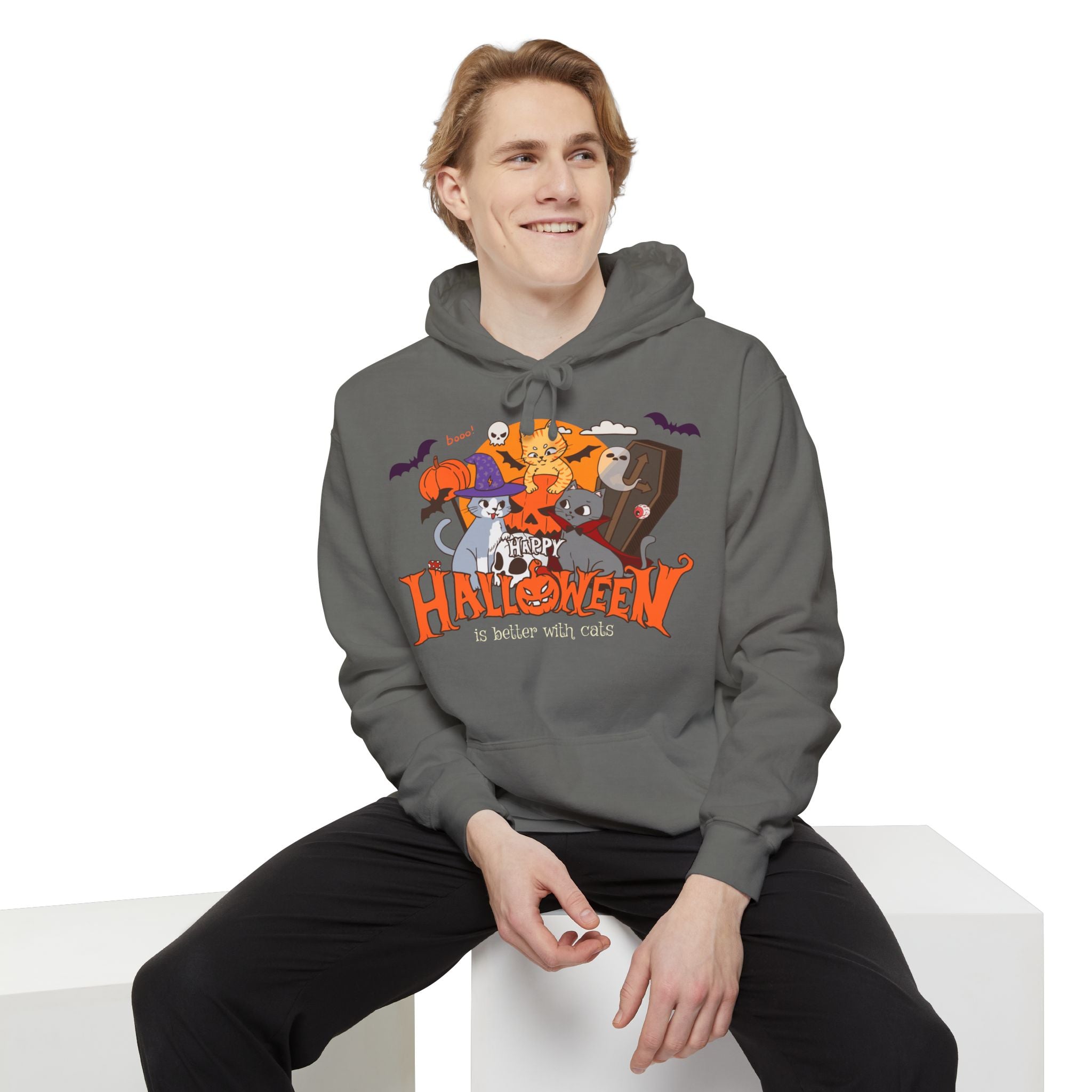 Halloween is Better with Cats | Unisex Garment-Dyed Hoodie