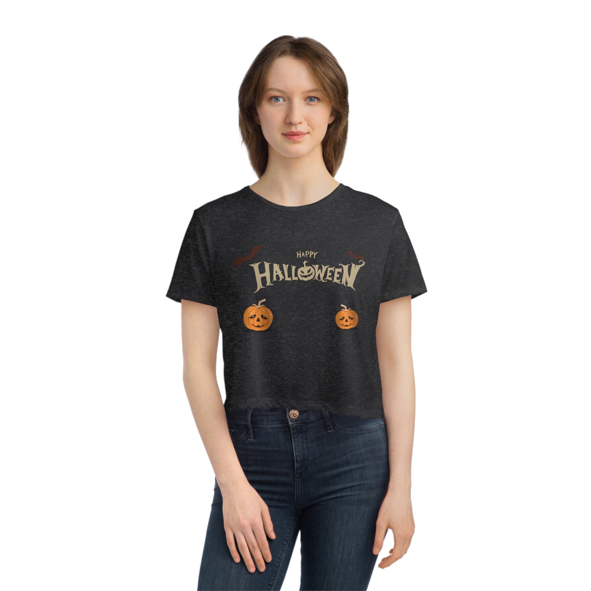 Halloween with Pumpkins | Women's Flowy Cropped Tee
