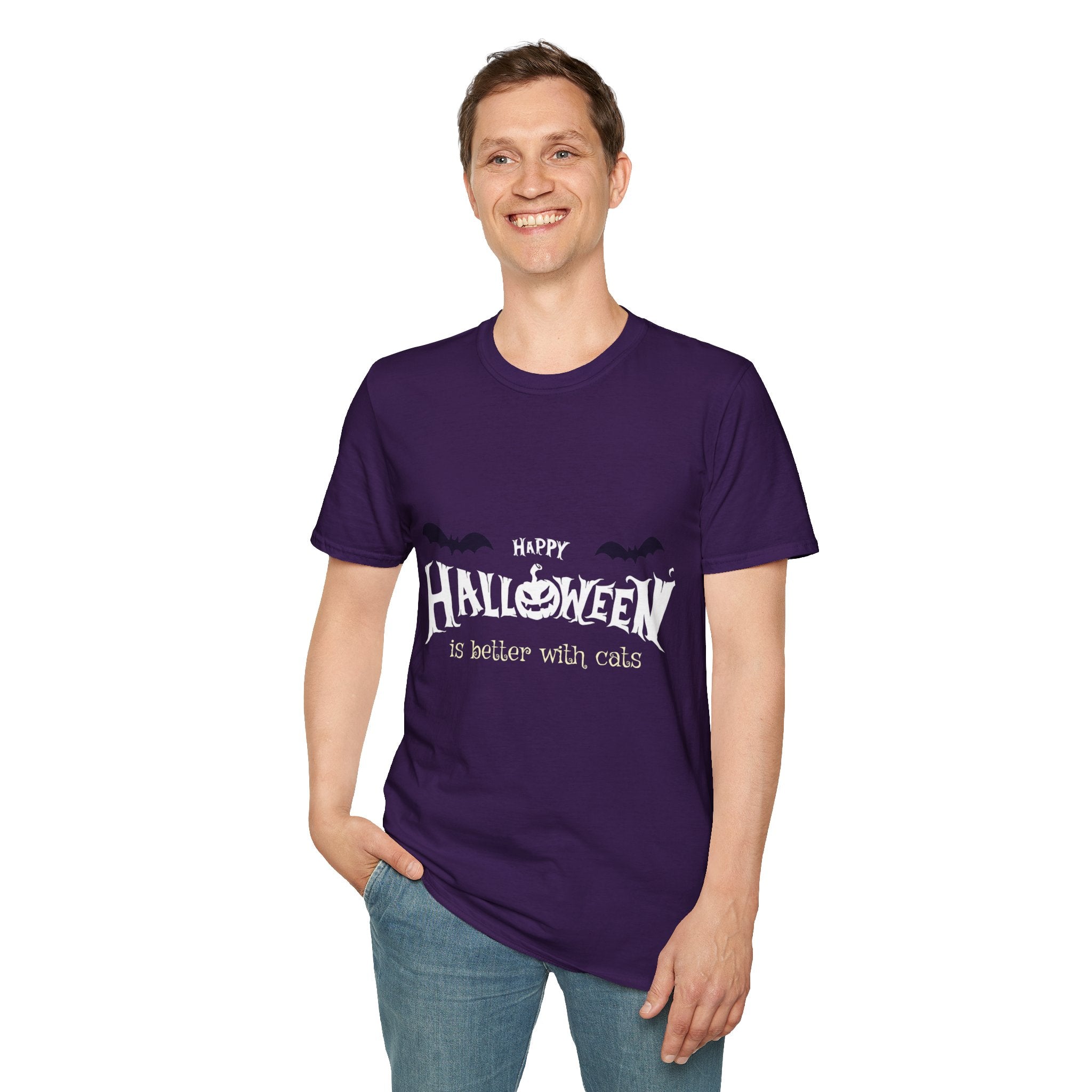 Halloween with Witch's Cats | Unisex Softstyle T-Shirt