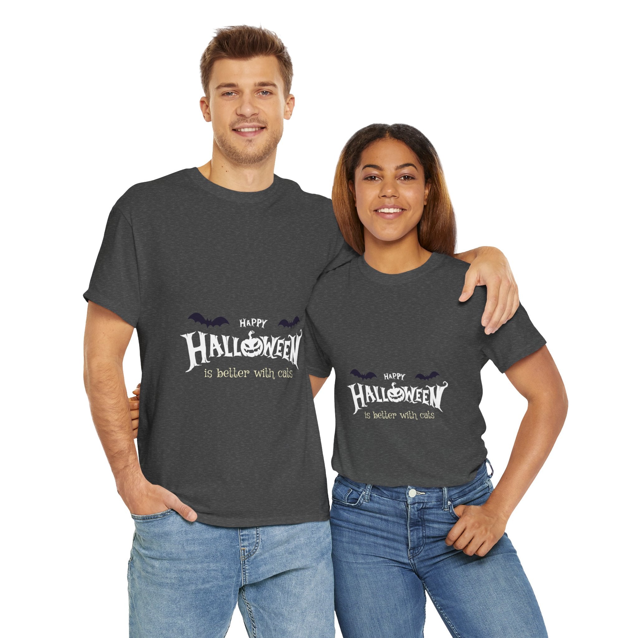 Halloween with Witch's Cats | Unisex Heavy Cotton Tee