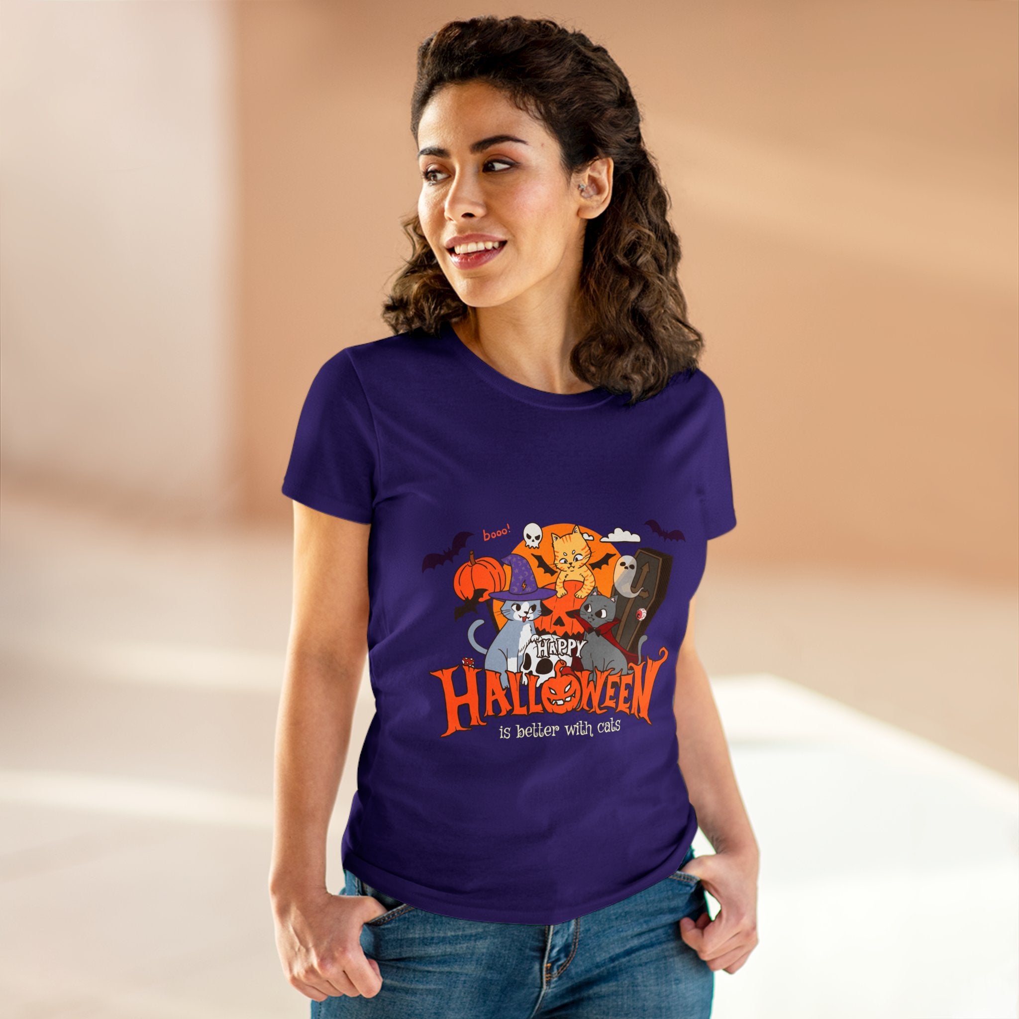 Halloween is Better with Cats | Women's Midweight Cotton Tee