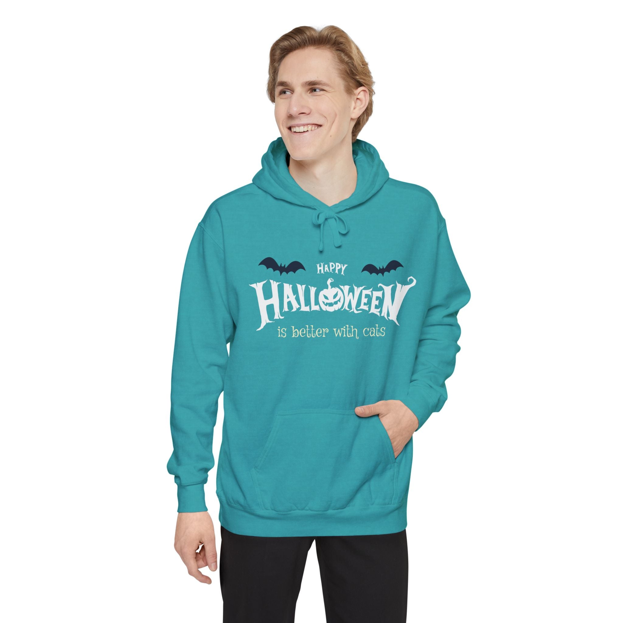 Halloween with Witch's Cats | Unisex Garment-Dyed Hoodie