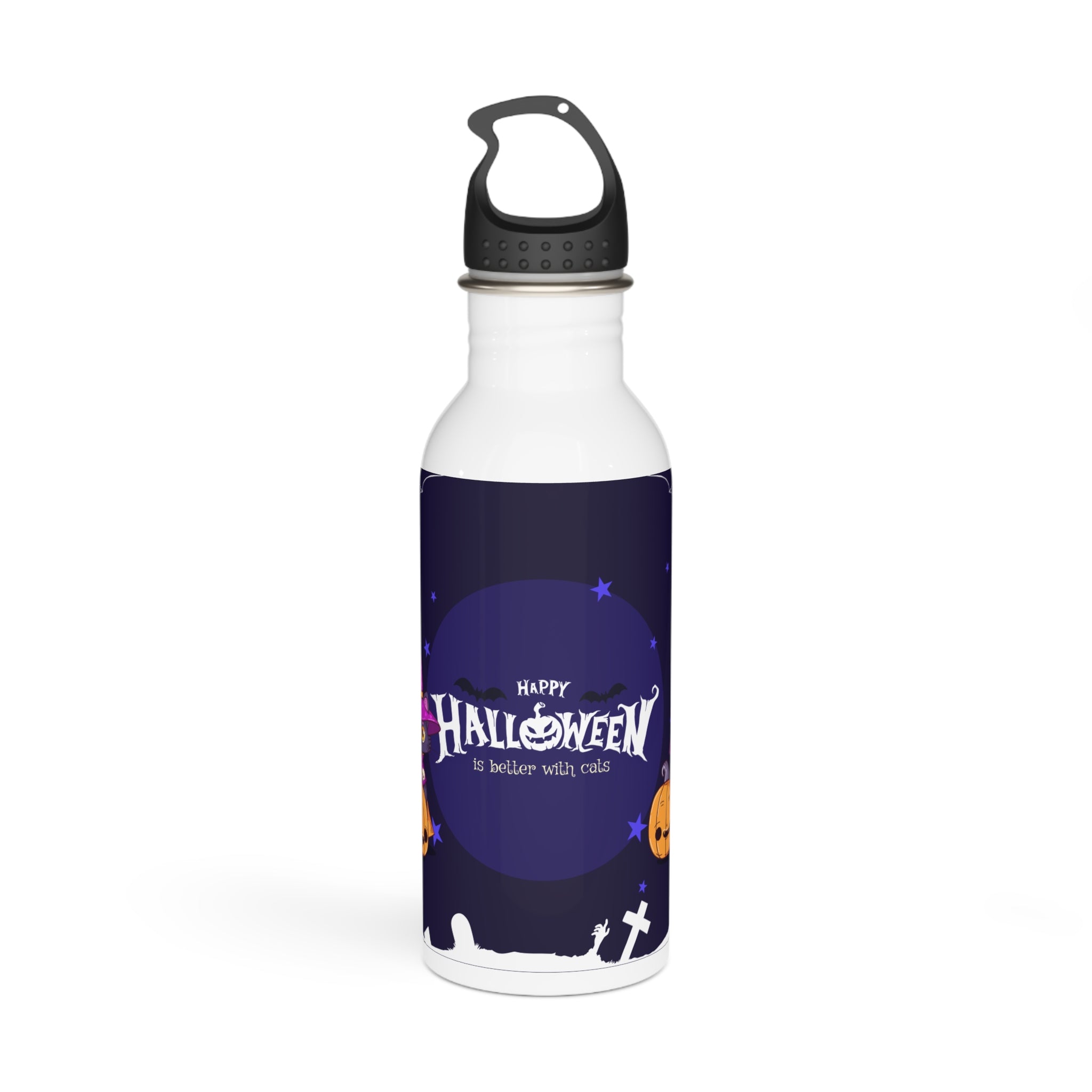 Happy Halloween with Witch's Cats | Stainless Steel Water Bottle