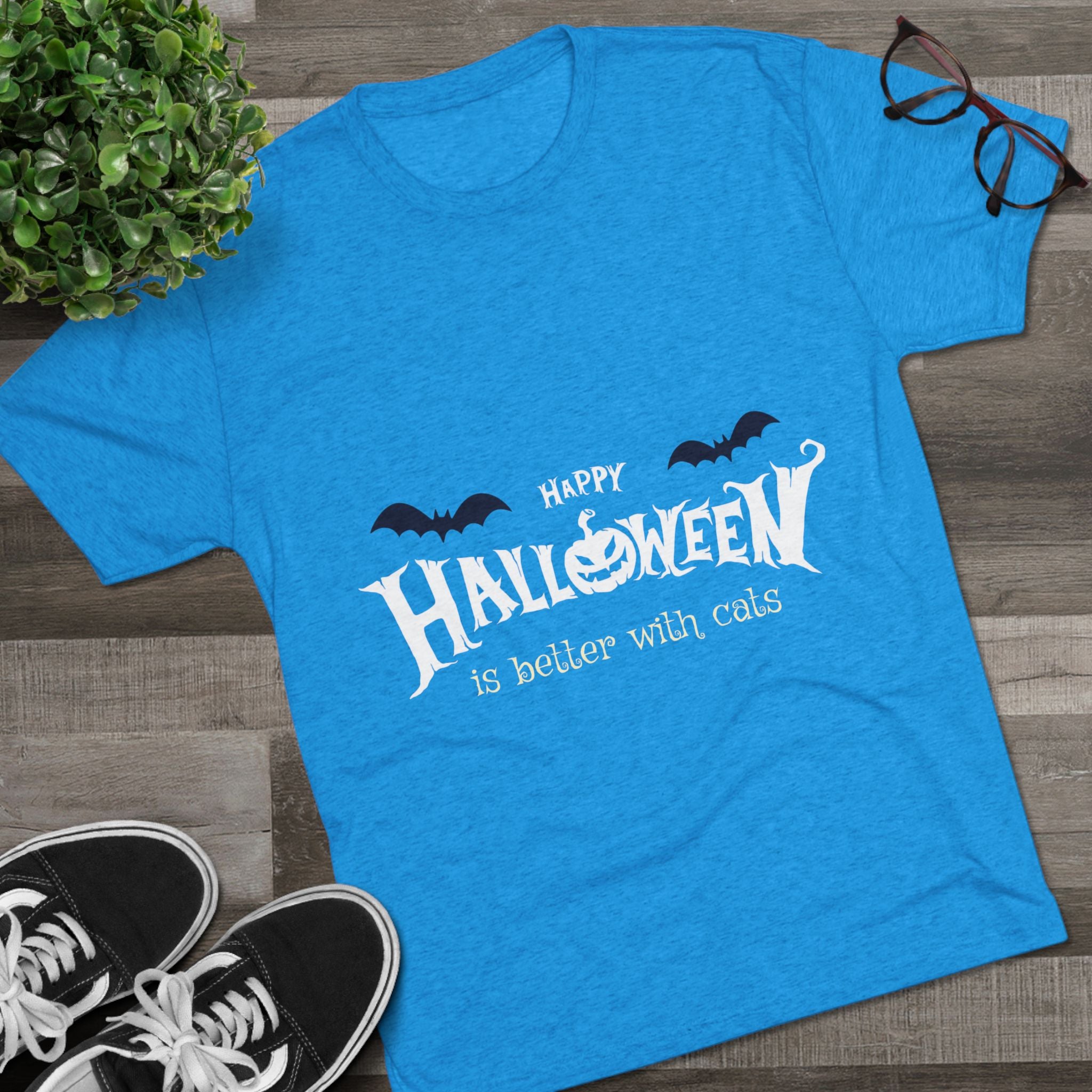 Halloween with Witch's Cats | Unisex Tri-Blend Crew Tee