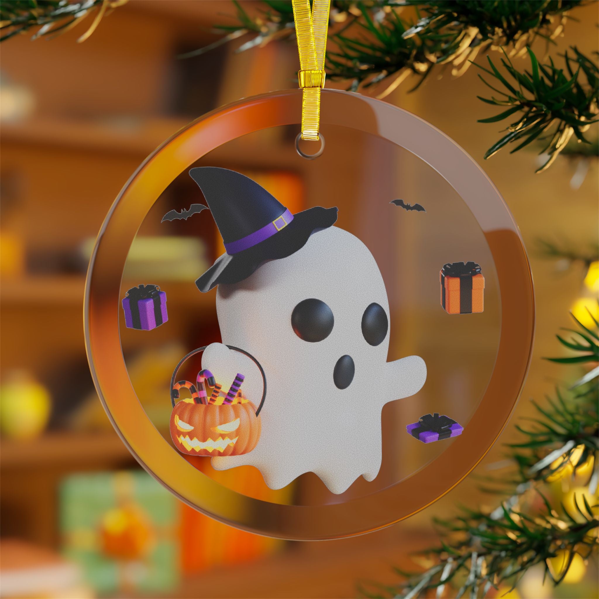 Halloween Spooky Ghost with Treats | Glass Ornaments