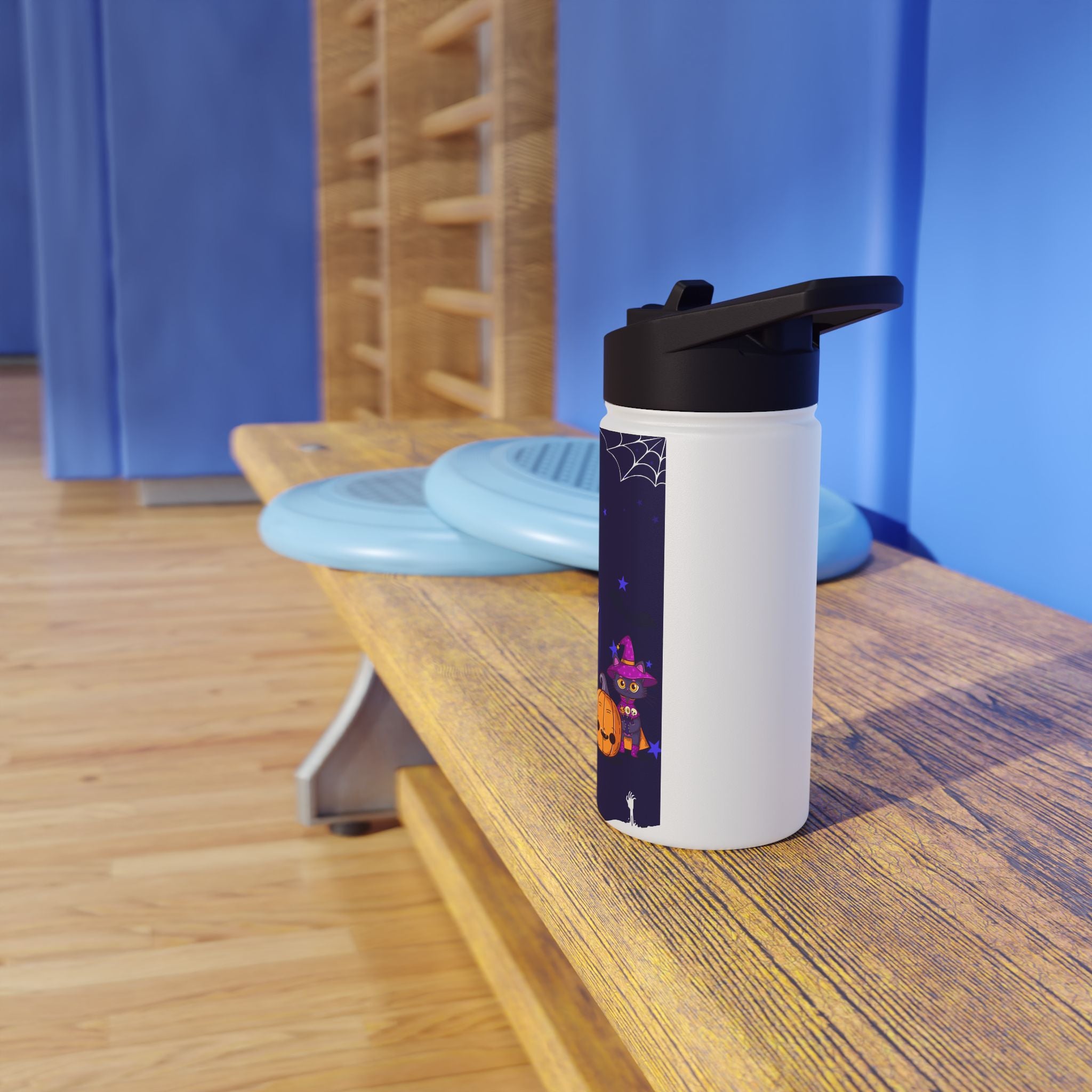 Happy Halloween with Witch's Cats | Stainless Steel Water Bottle, Standard Lid
