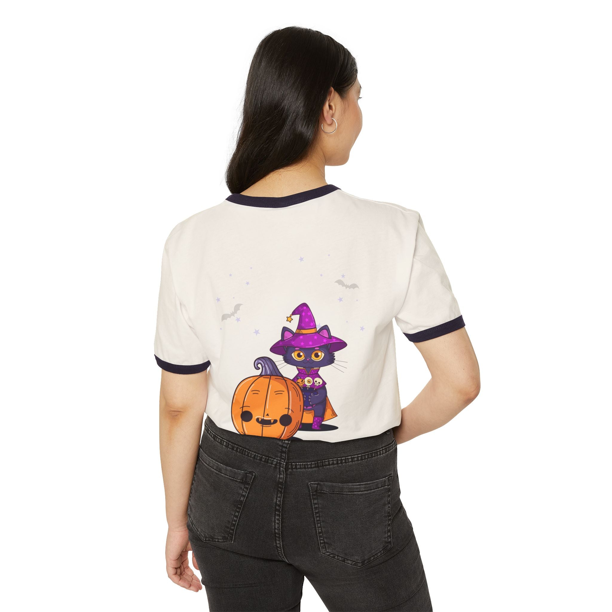 Halloween with Witch's Cats | Unisex Cotton Ringer T-Shirt