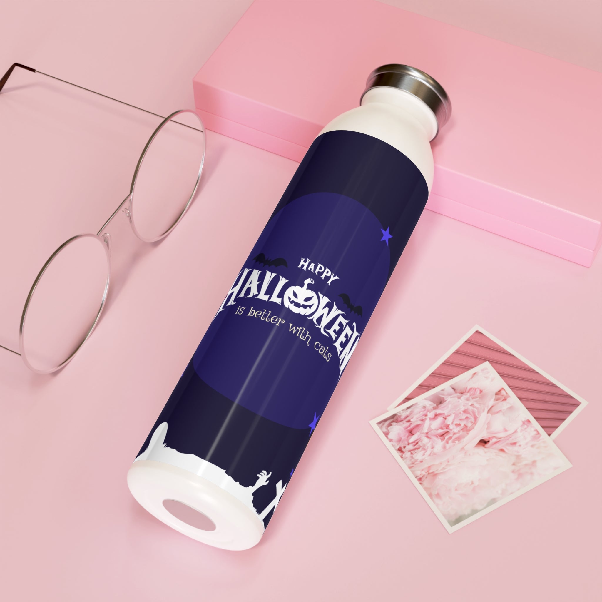 Happy Halloween with Witch's Cat | Slim Water Bottle