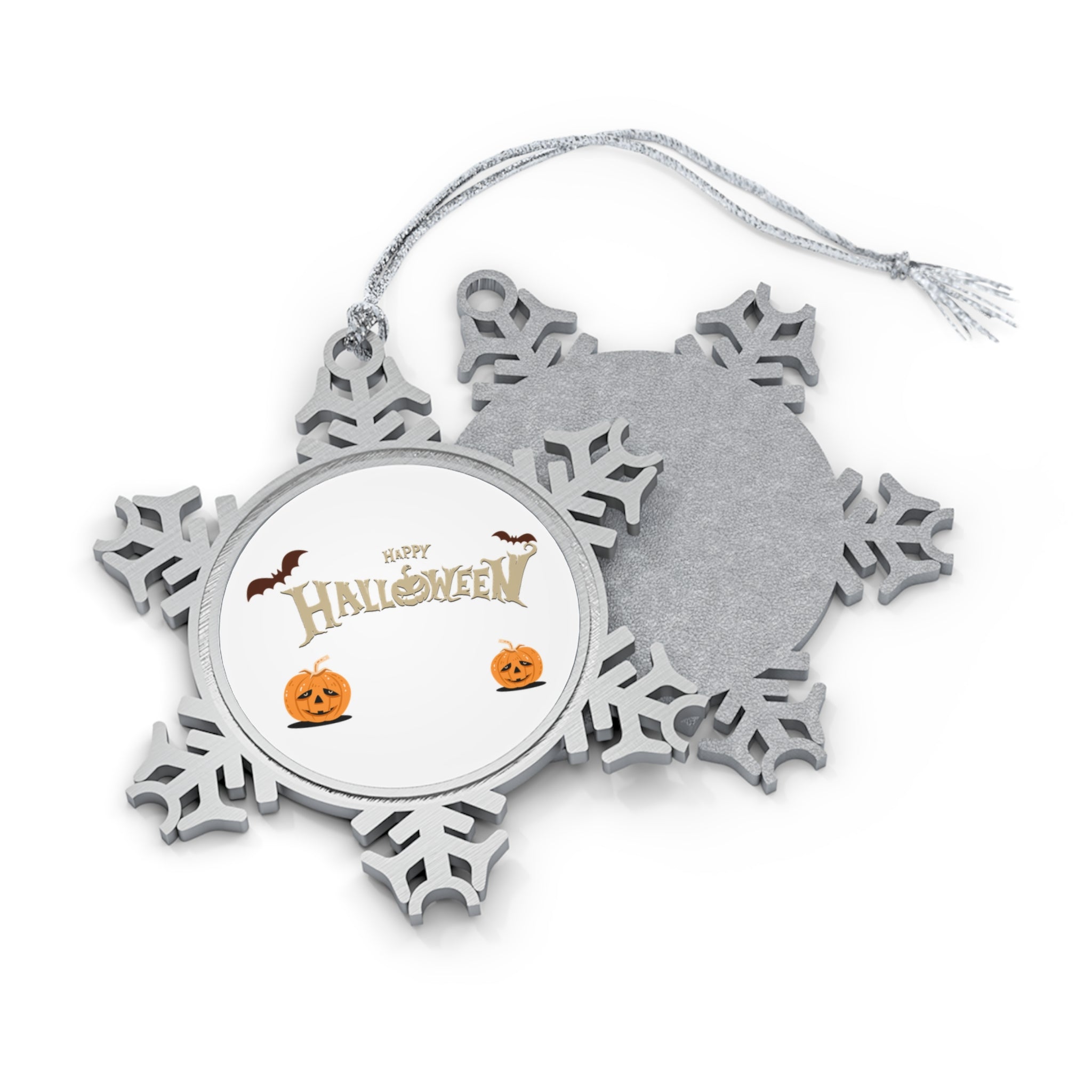 Happy Halloween with Pumpkin | Pewter Snowflake Ornament