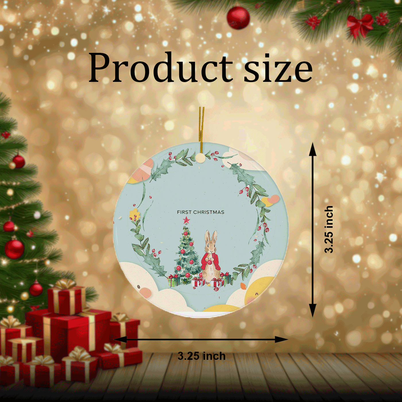 First Christmas Ornament with Woodland Bunny | Perfect for Baby's First Christmas | Ceramic Ornament