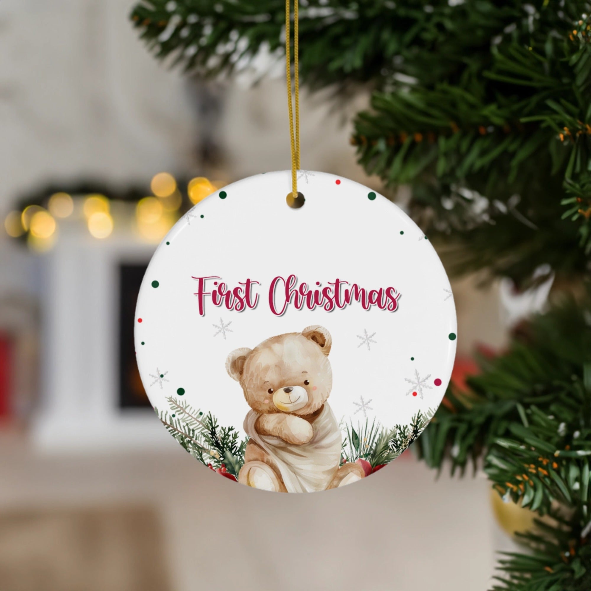 Baby's First Christmas Bear | Cute Holiday Keepsake for Newborn | Ceramic Ornament