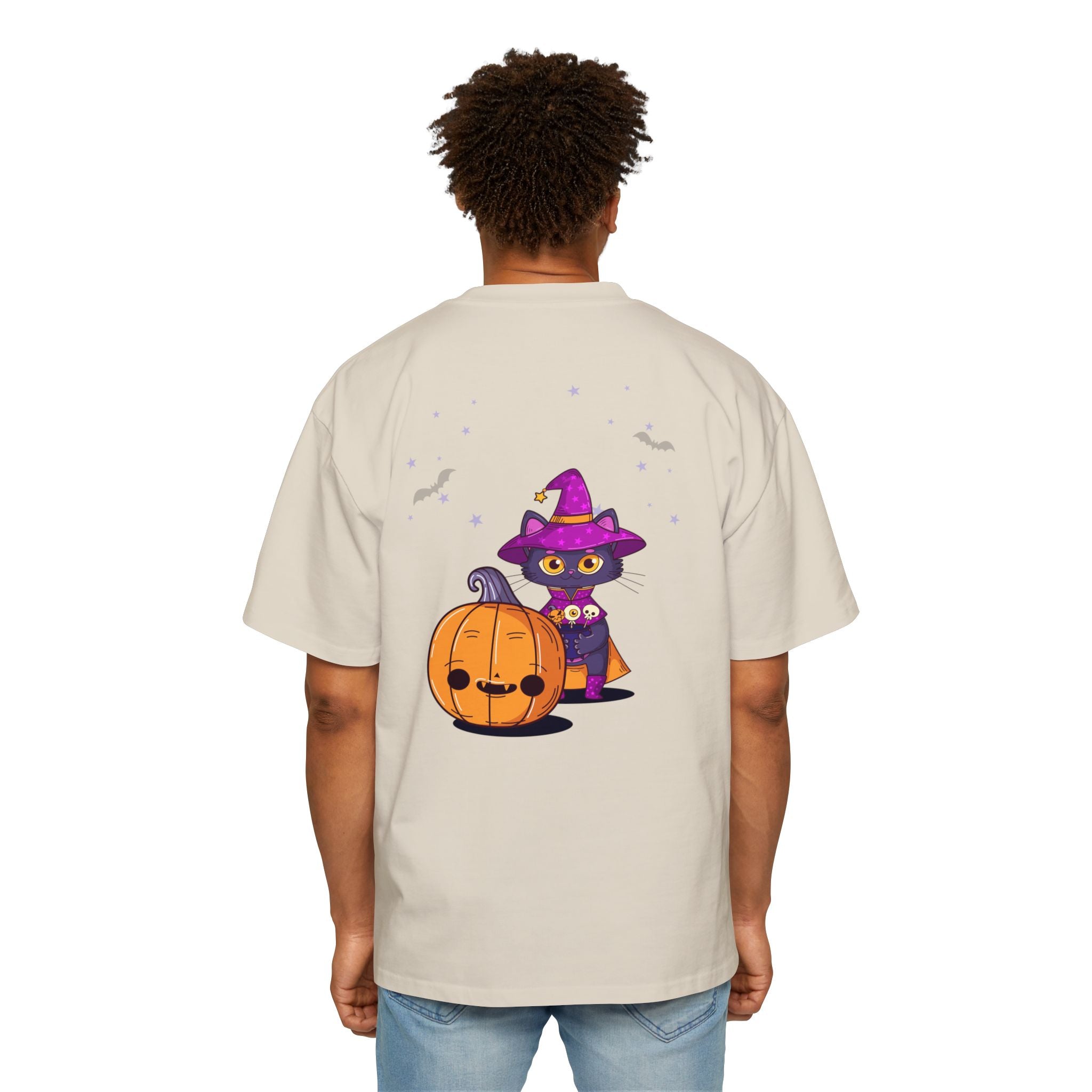 Halloween with Witch's Cats | Men's Heavy Oversized Tee
