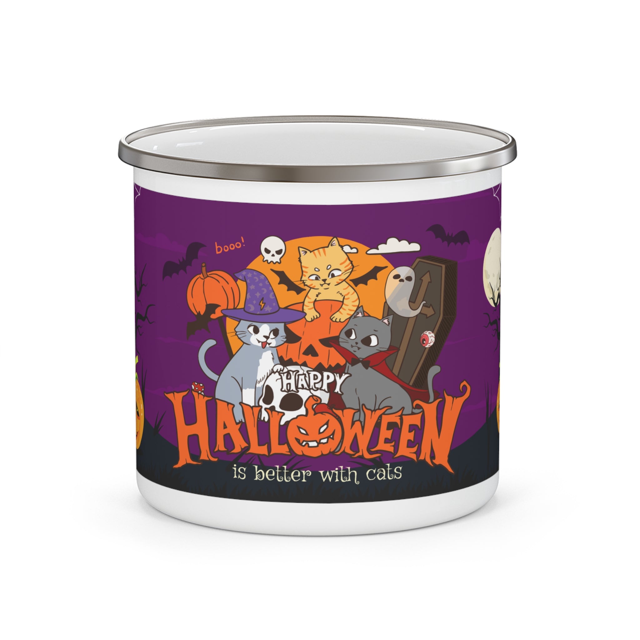 Happy Halloween is Better with Cats | Enamel Camping Mug