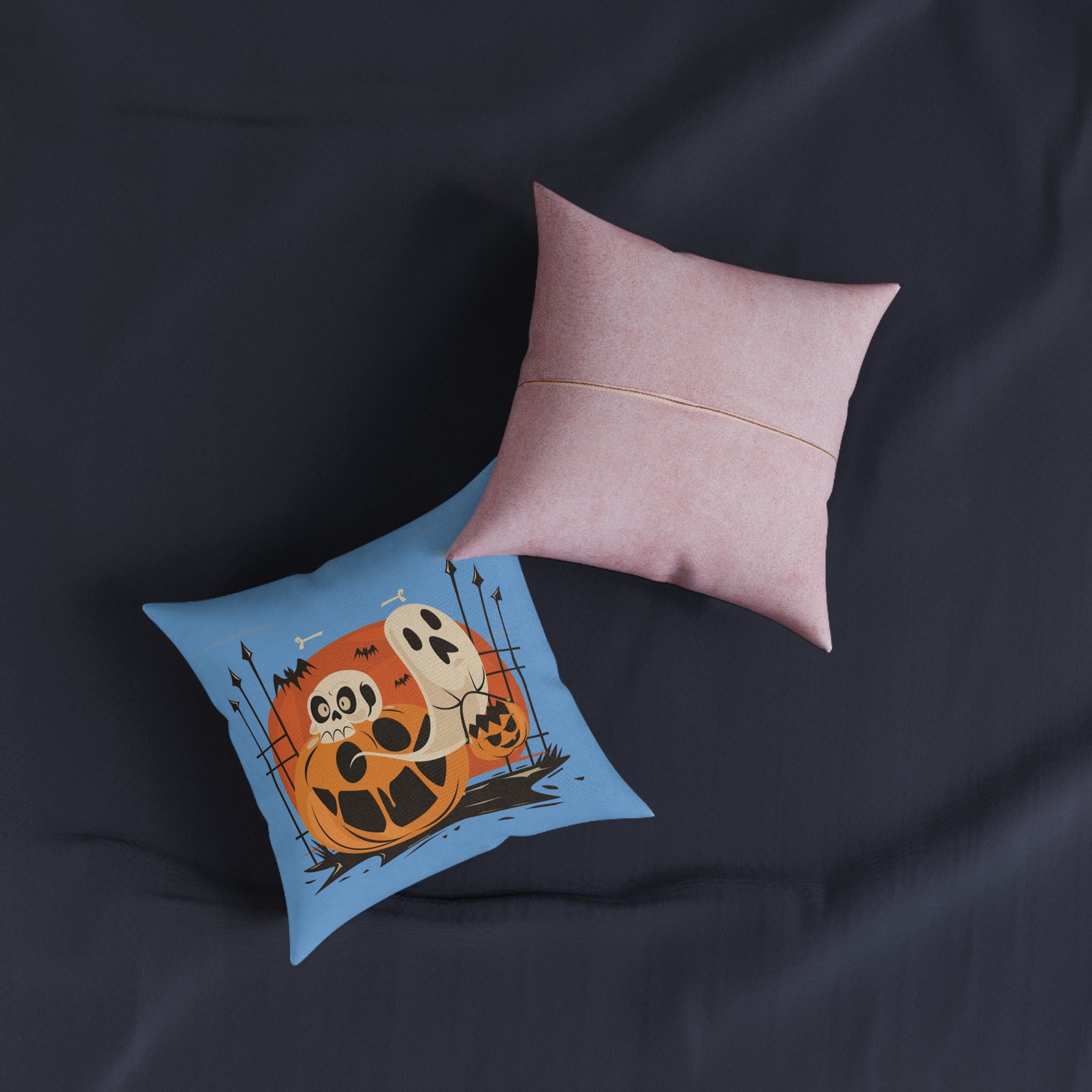 Halloween with Pumpkins | Square Pillow - Pink Back