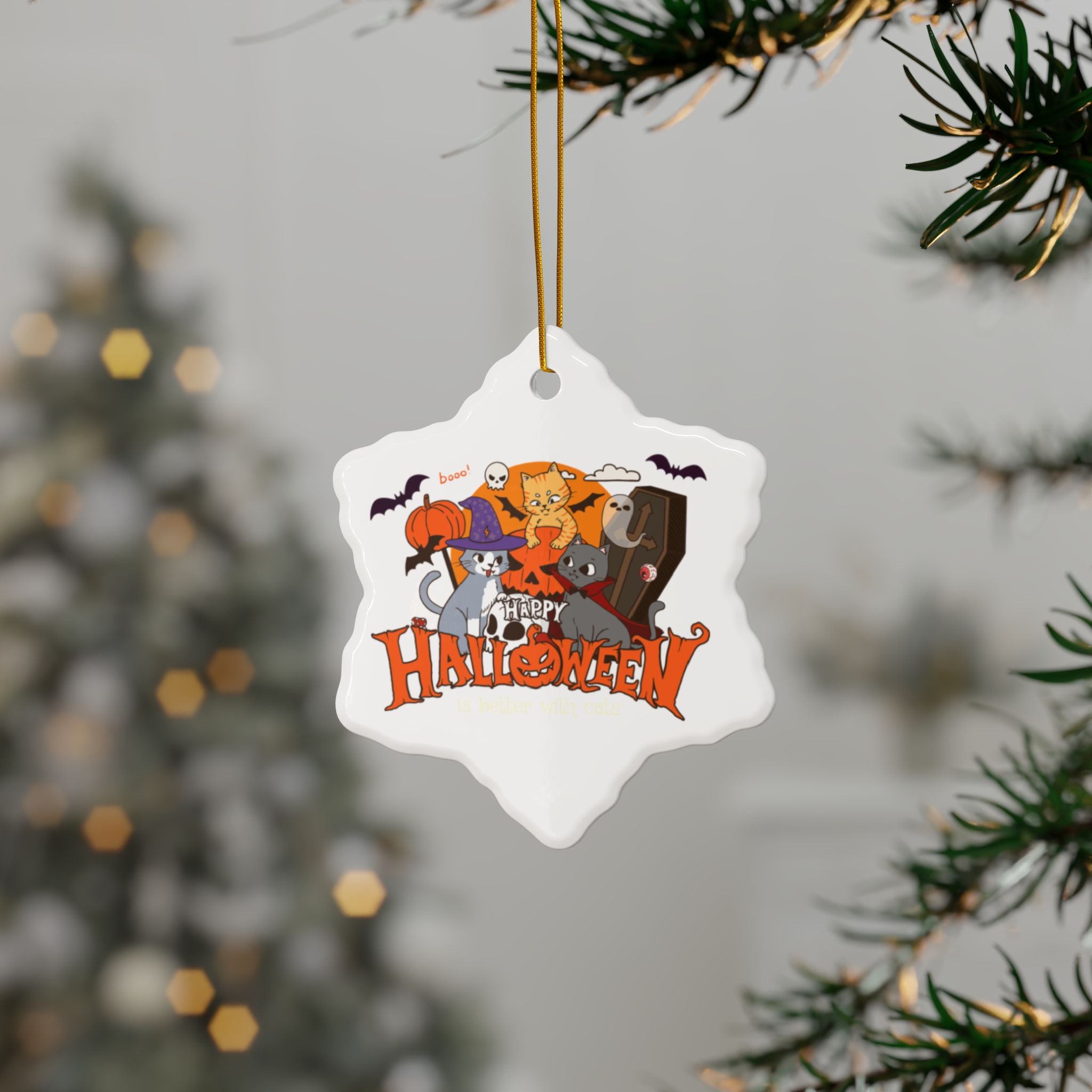 Halloween is Better with Cats | Ceramic Ornaments