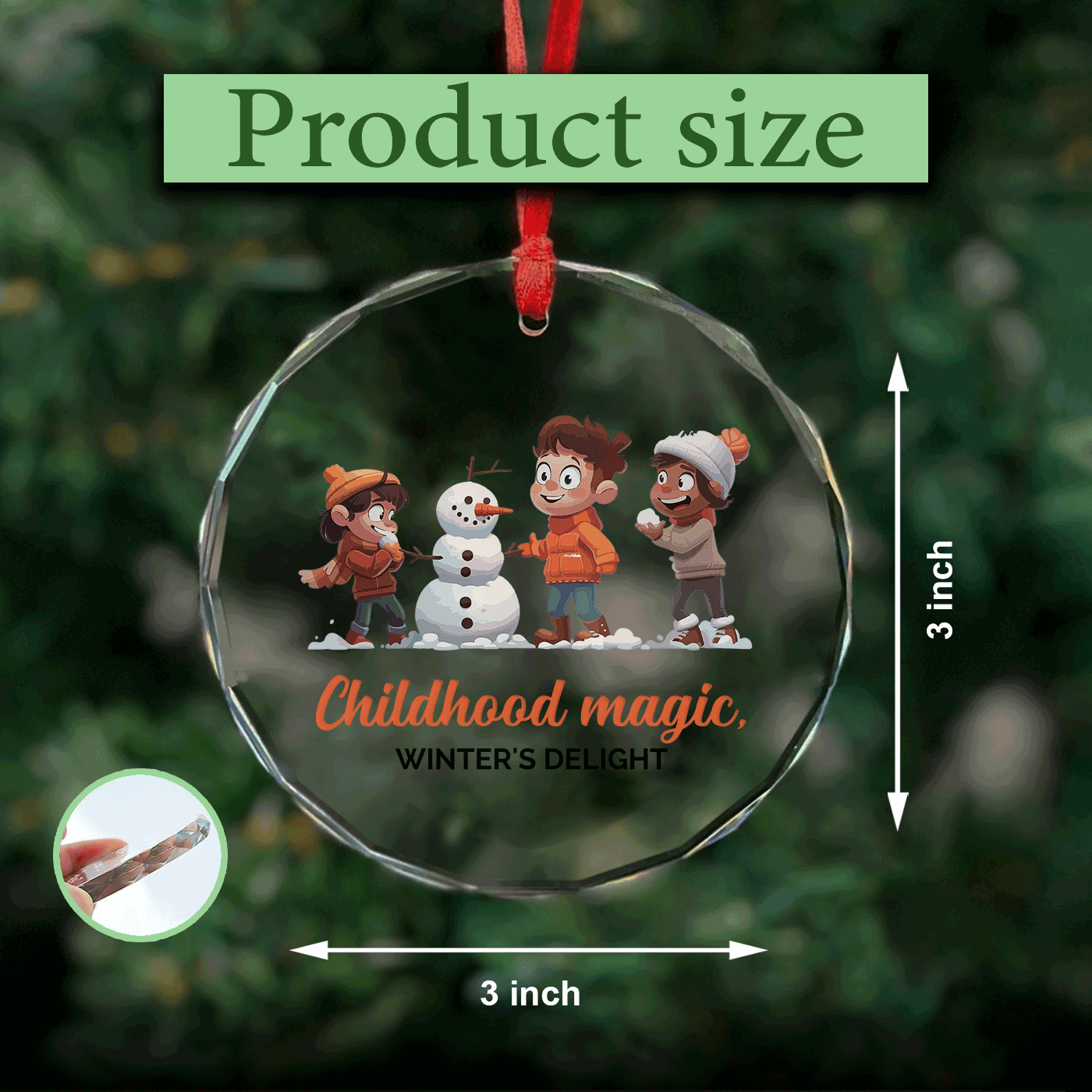 Snow Day Fun Christmas | Kids Building a Snowman | Glass Ornament