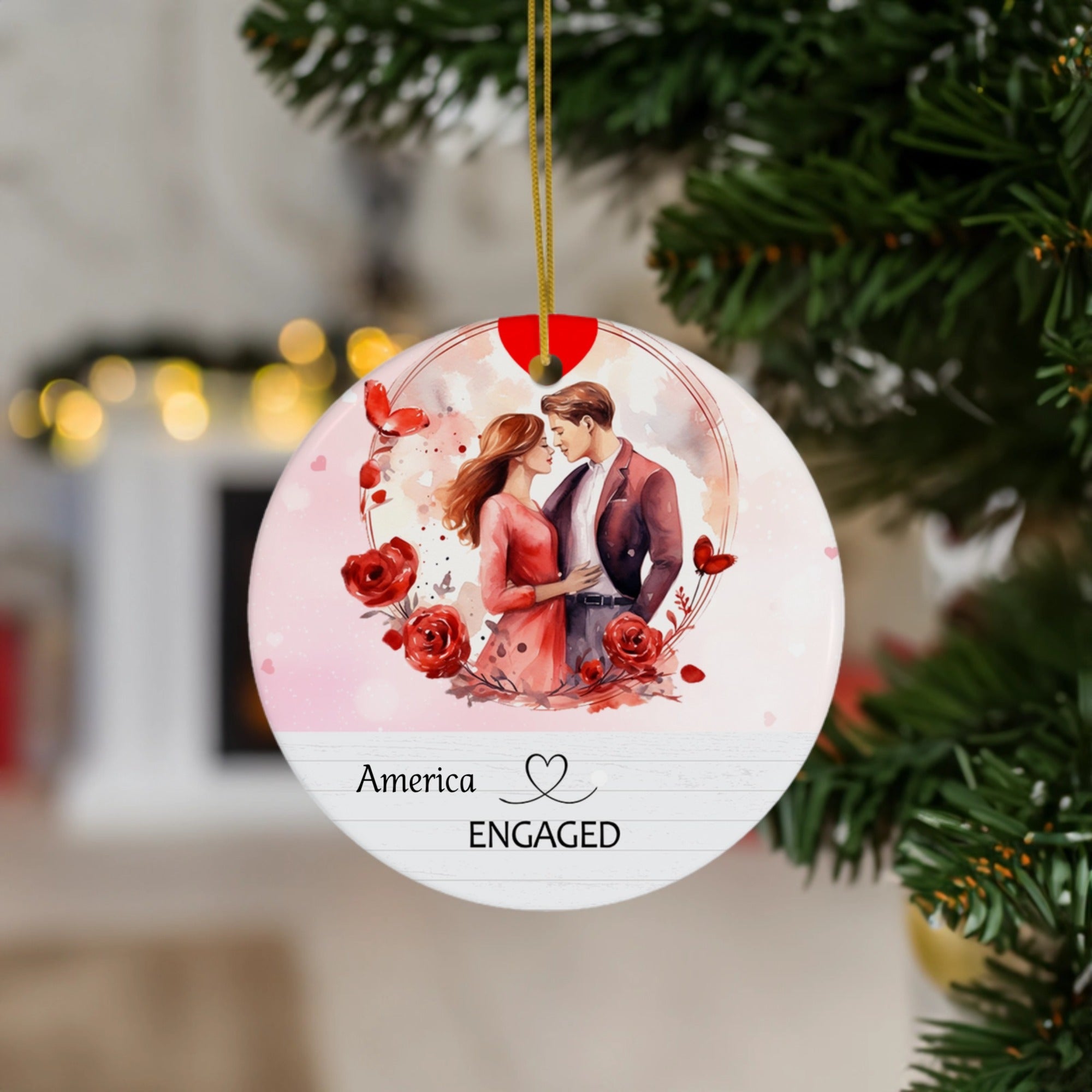 Engaged with Romantic Couple | Perfect for Newly Engaged Couples | Christmas | Ceramic Ornament