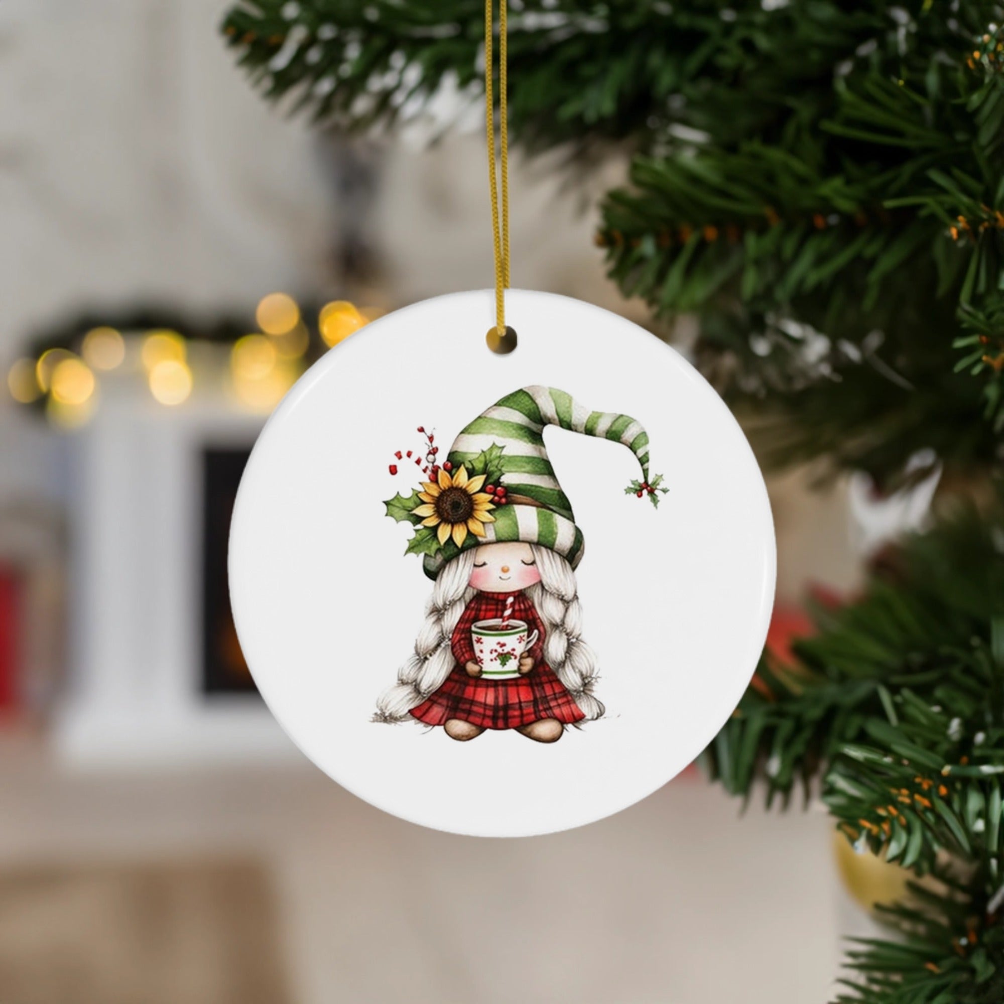 Adorable Christmas Gnome with Hot Cocoa | Festive Holiday Decor | Ceramic Ornament