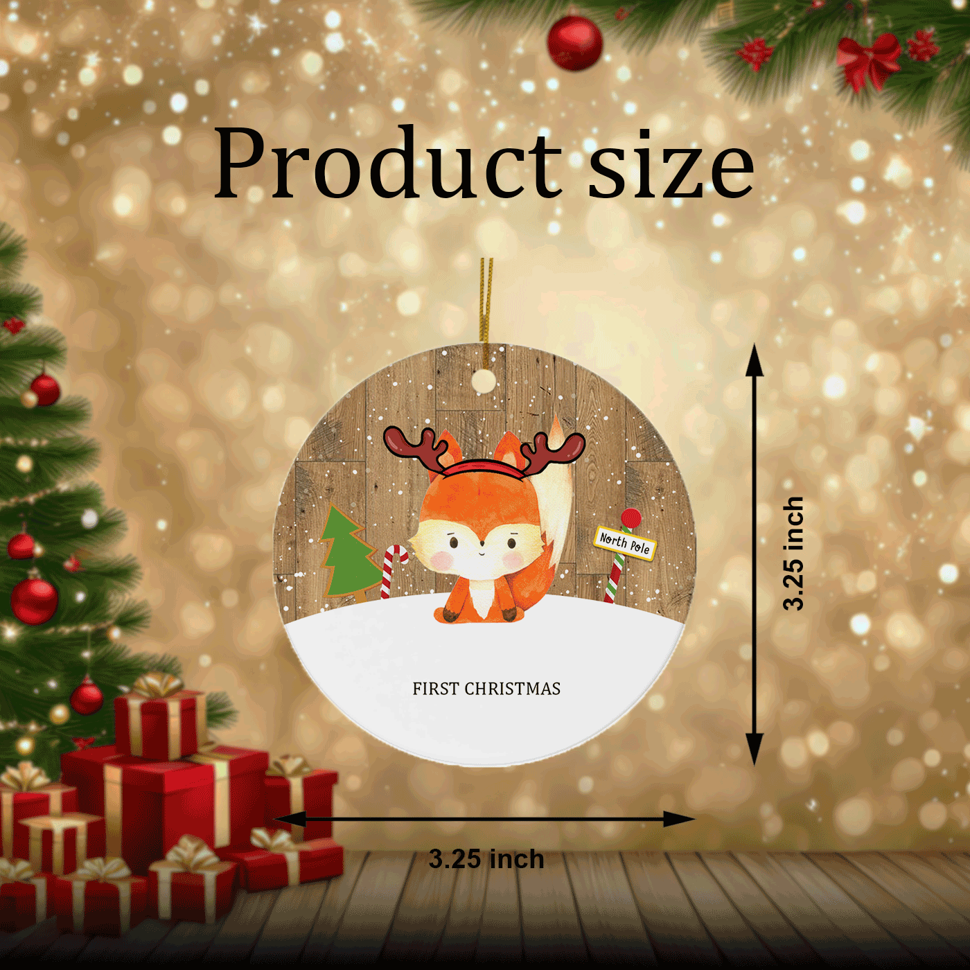 First Baby Christmas | Adorable Fox with Antlers | Ceramic Ornament
