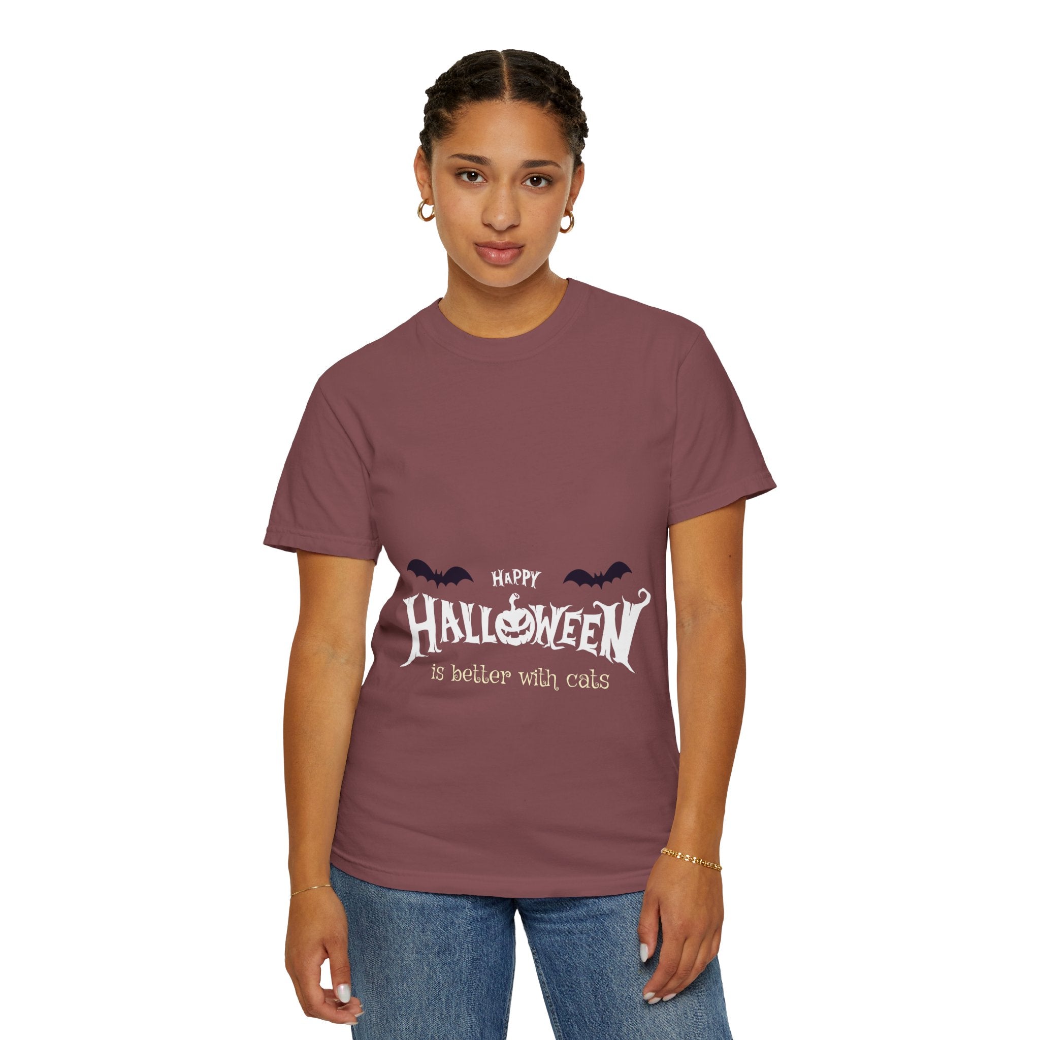 Halloween with Witch's Cats | Unisex Garment-Dyed T-shirt