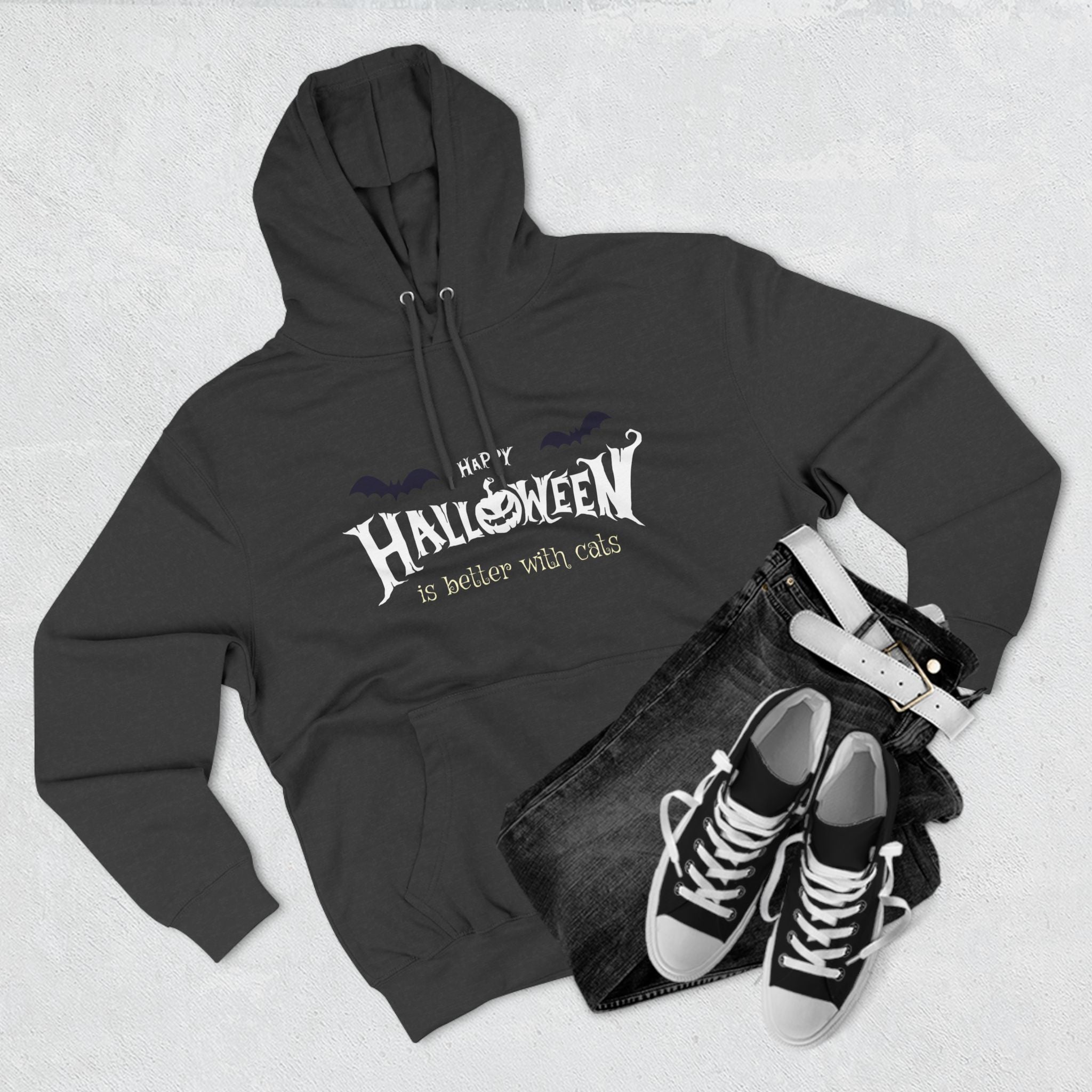Halloween with Witch's Cats | Three-Panel Fleece Hoodie