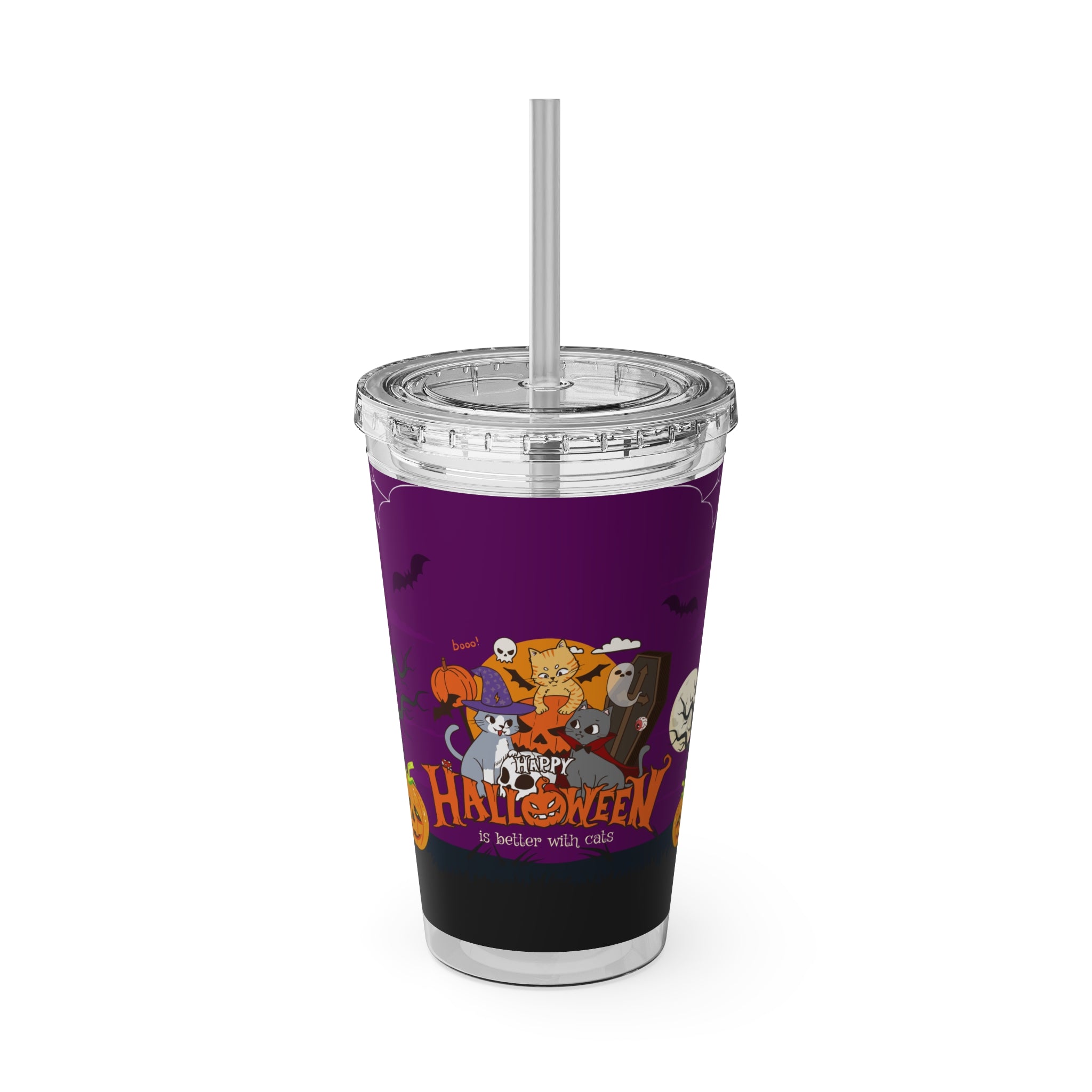 Happy Halloween is Better with Cats | Sunsplash Tumbler with Straw