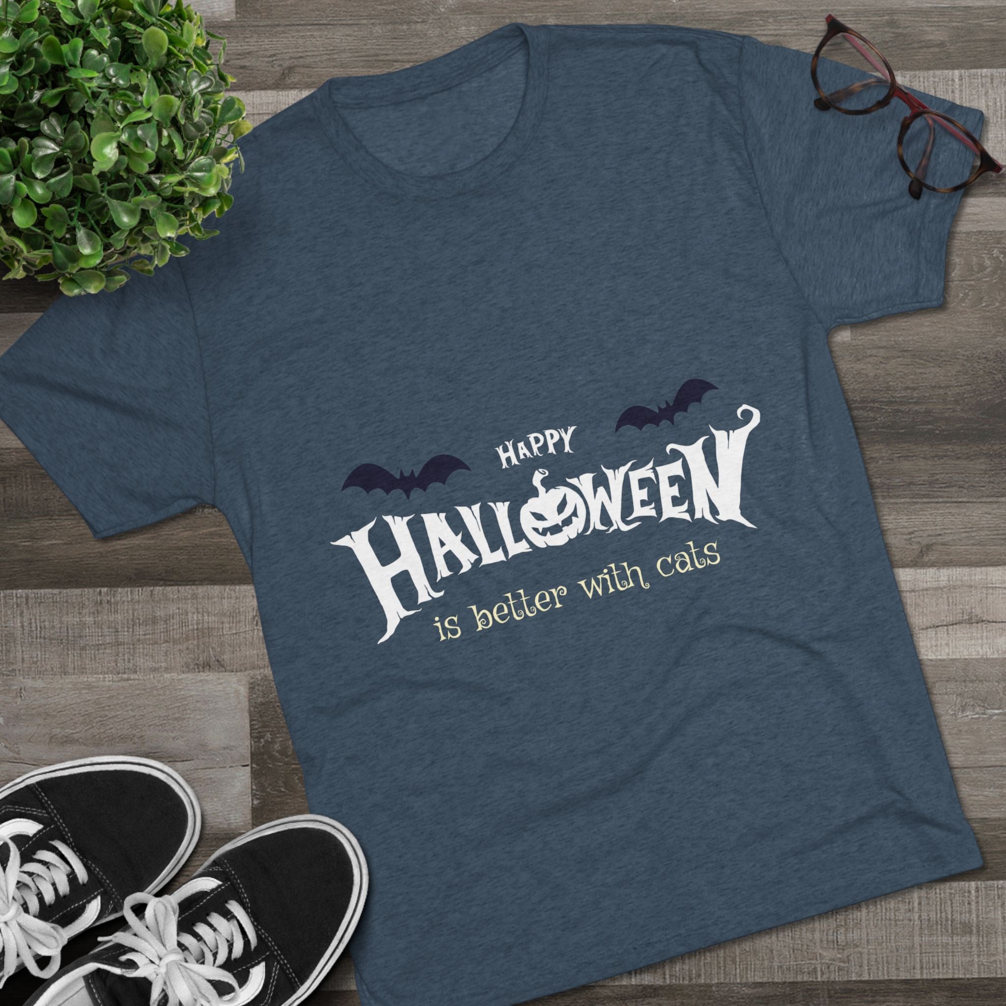 Halloween with Witch's Cats | Unisex Tri-Blend Crew Tee