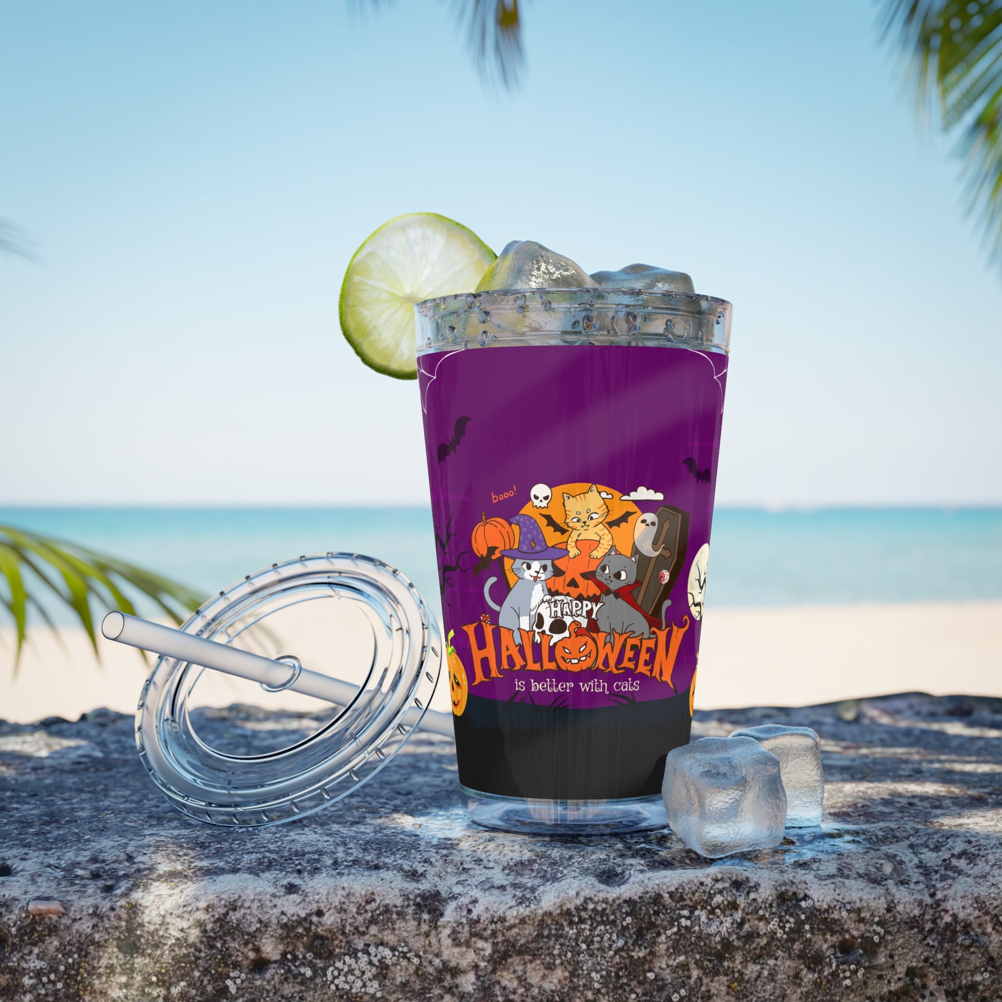 Happy Halloween is Better with Cats | Sunsplash Tumbler with Straw