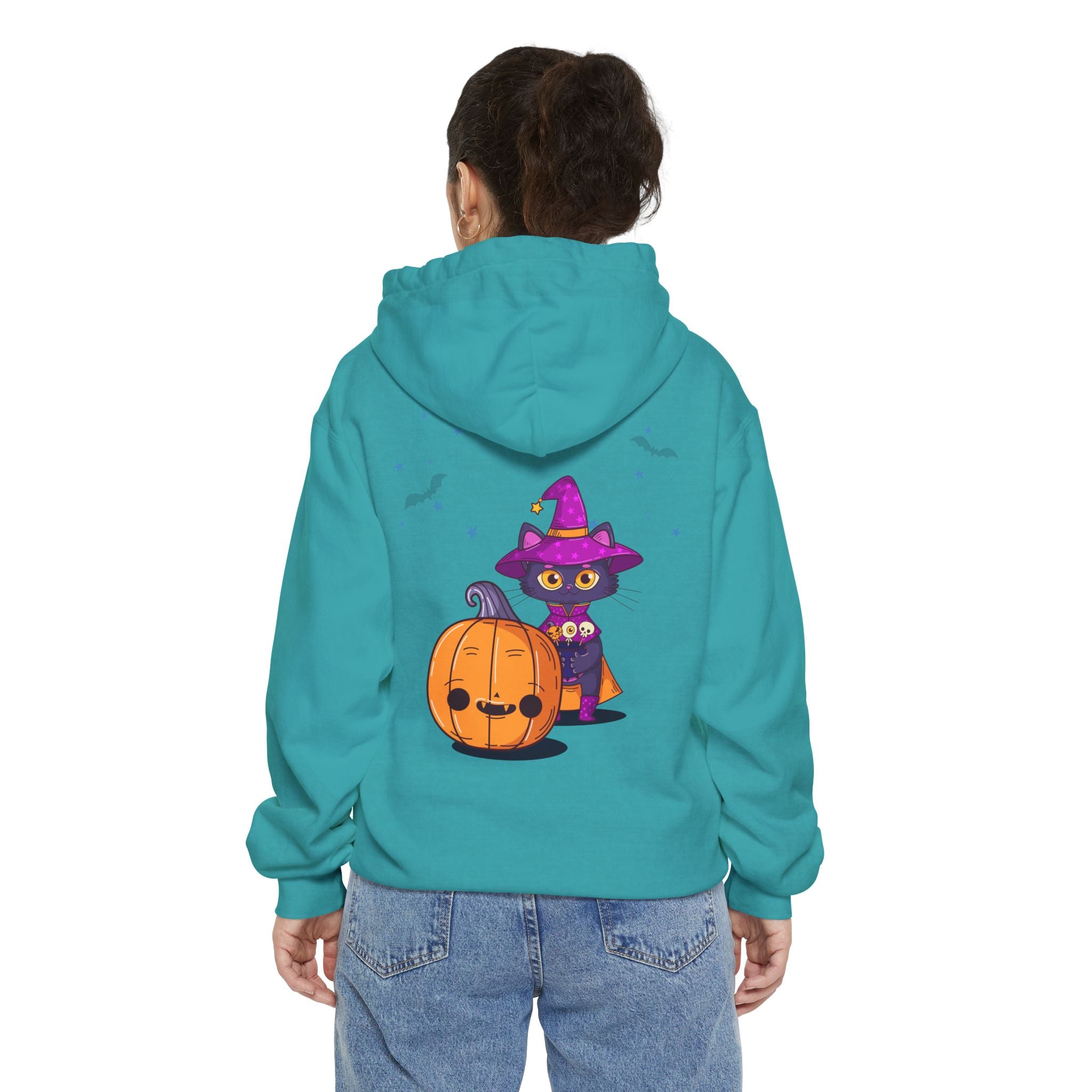 Halloween with Witch's Cats | Unisex Garment-Dyed Hoodie