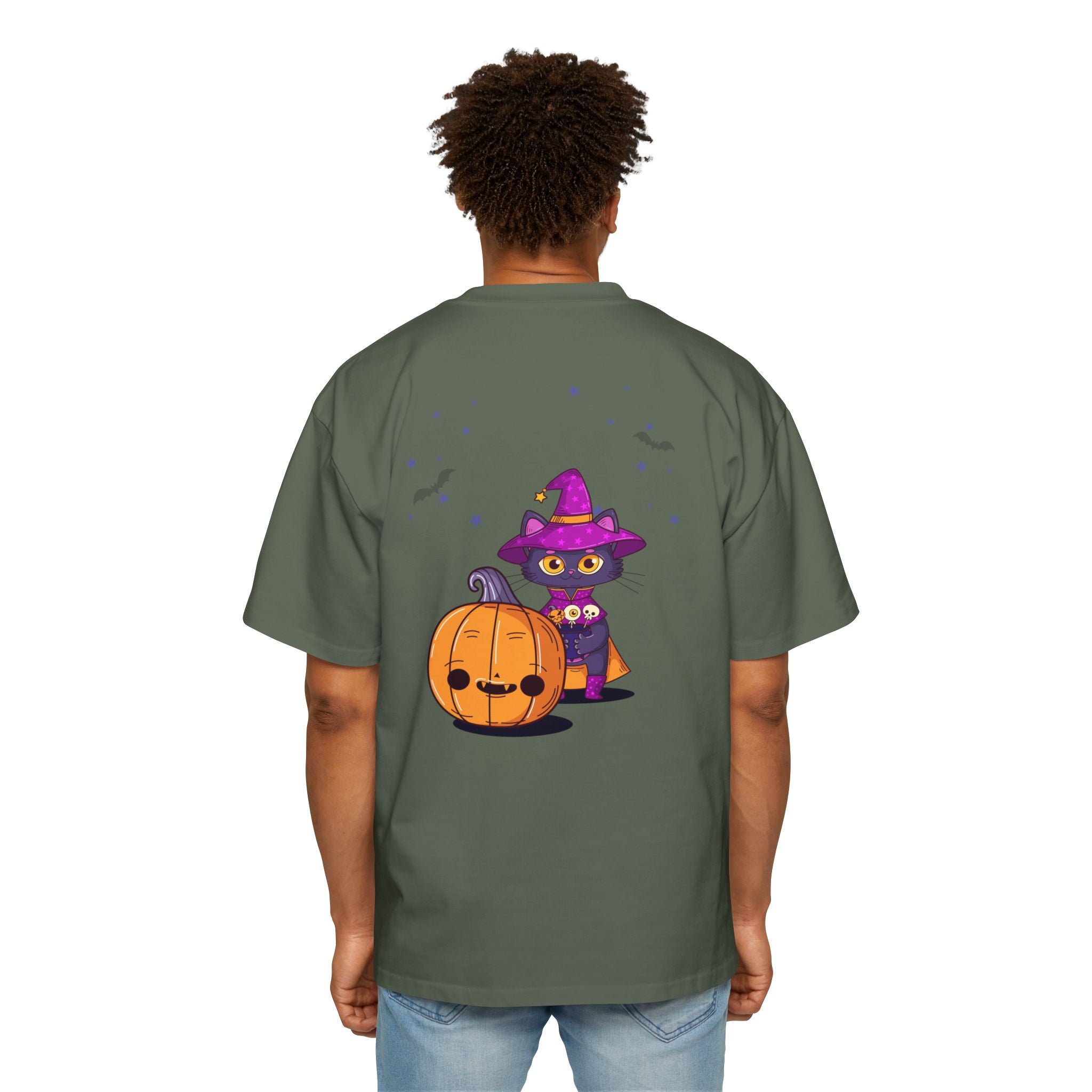 Halloween with Witch's Cats | Men's Heavy Oversized Tee
